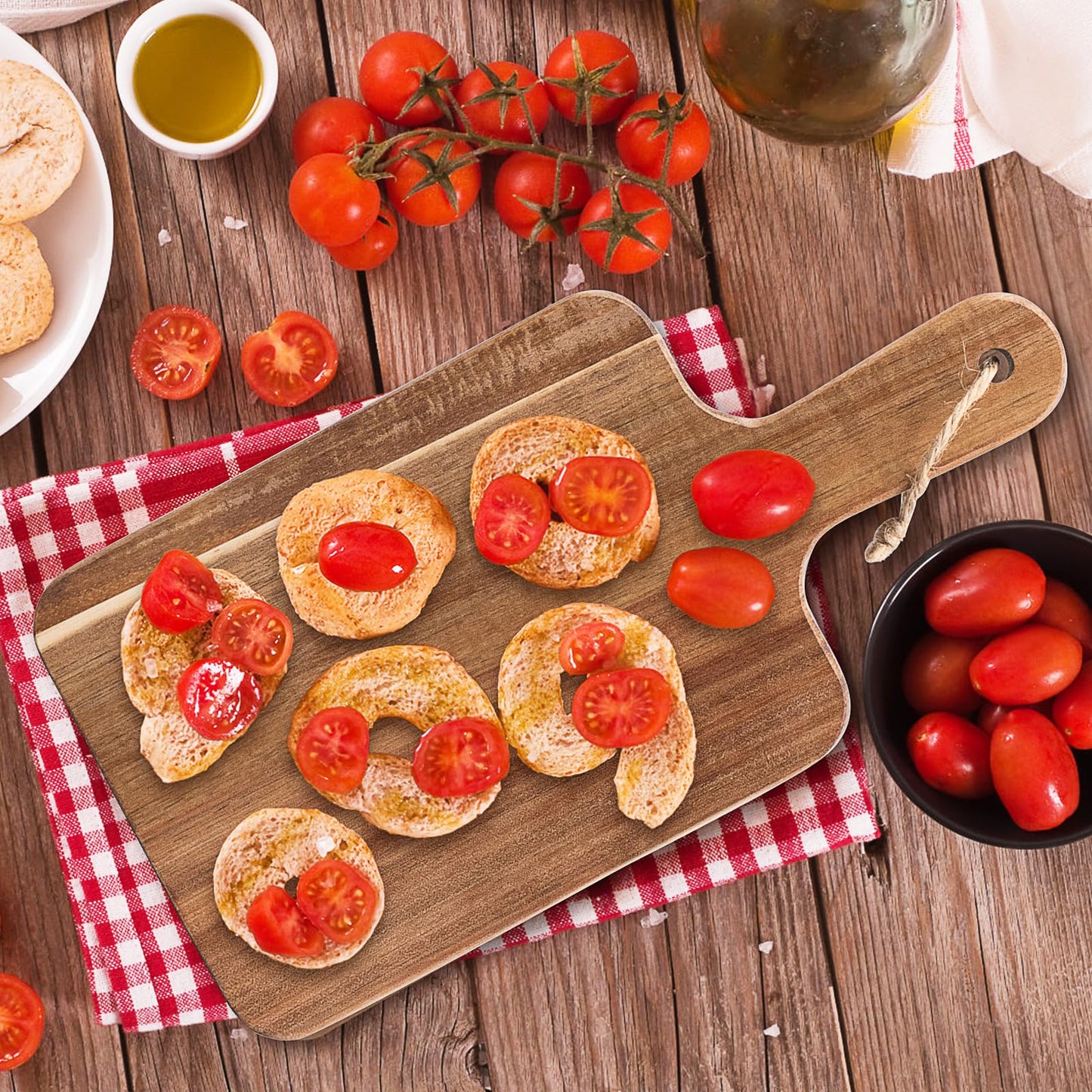 10 Pcs Acacia Wood Cutting Board with Handles, 12 x 6 Inch Charcuterie Boards Bulk Wooden Serving Trays for Cheese, Bread & Appetizer