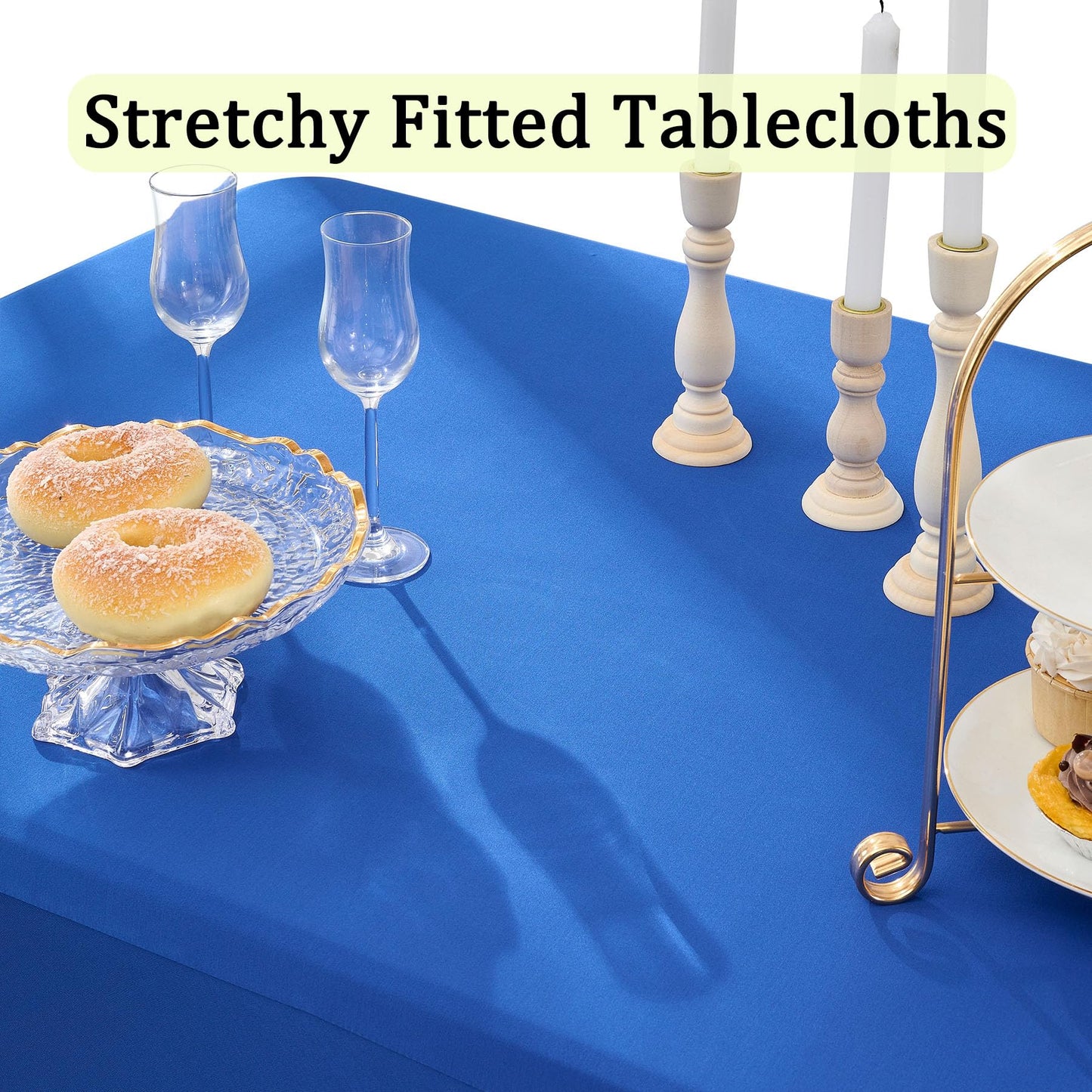 Htper 2 Pack Royal Blue Spandex Table Clothes for 6 Foot Rectangle Tables, Wrinkle Free Fitted Table Cover 6ft Stretchy Tablecloths with Skirt for Parties Weddings Birthday Banquet Baby Shower