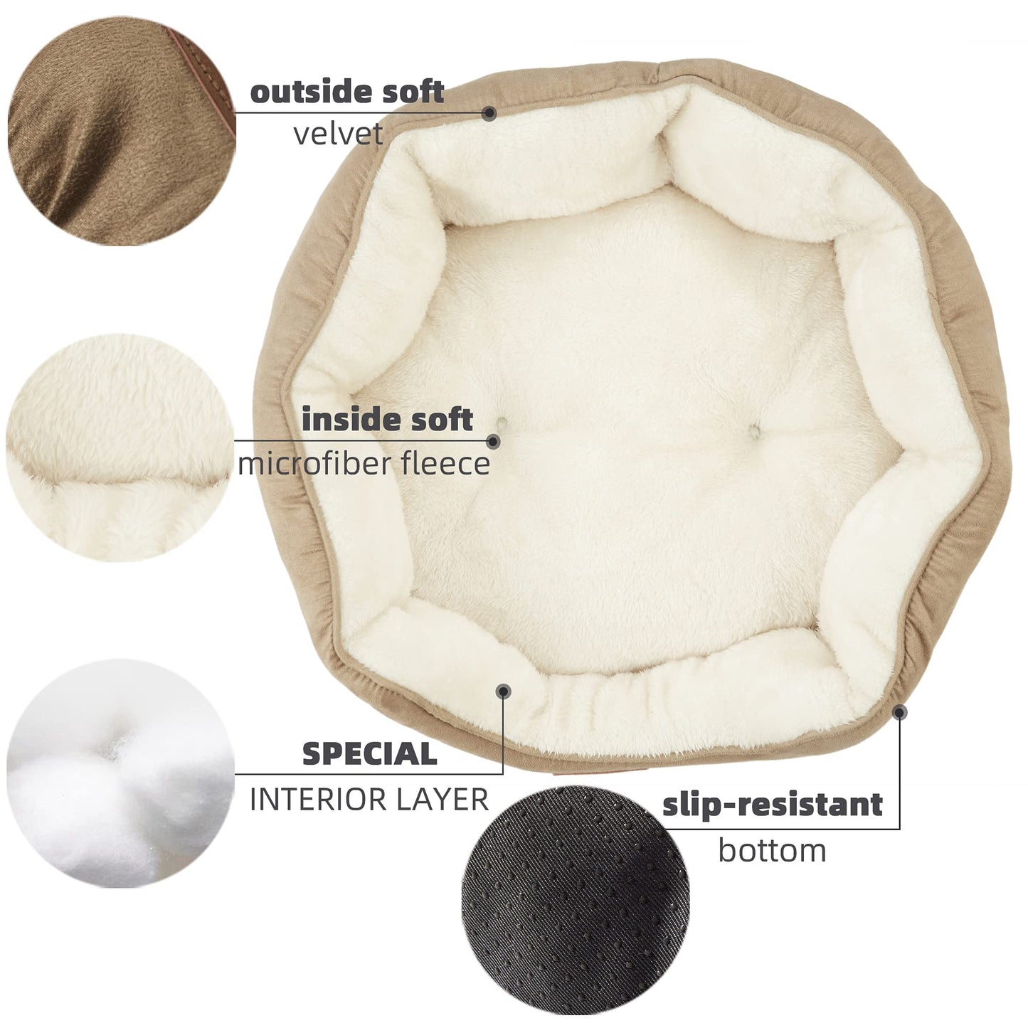 Asvin Medium Dog Bed for Medium Dogs, Cat Beds for Indoor Cats, Pet Bed for Puppy and Kitty, Extra Soft & Machine Washable with Anti-Slip & Water-Resistant Oxford Bottom, Light Brown, 25 inches