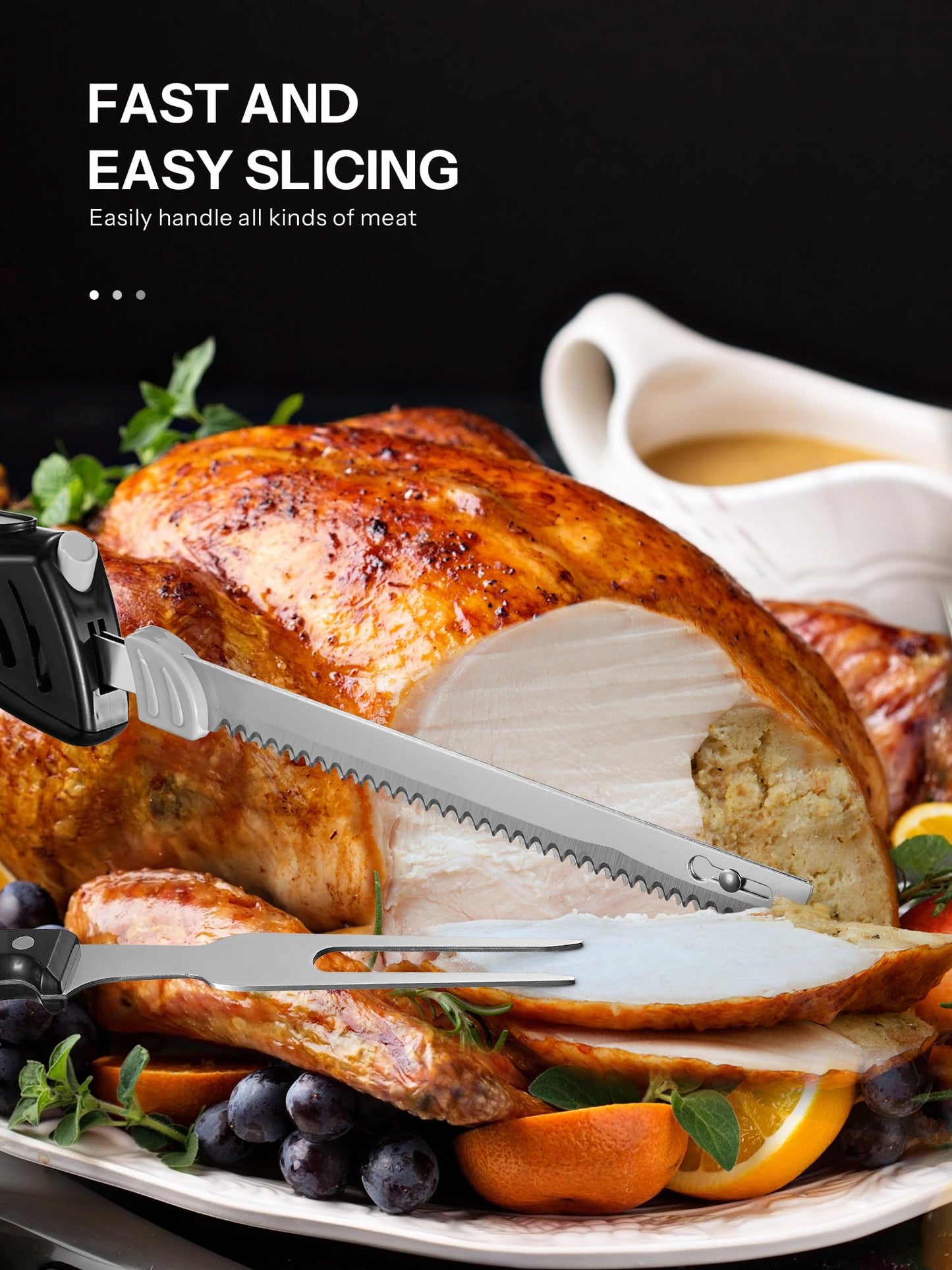 Electric Knife, Reemix Z3042 Electric Knife Set for Carving Meats, Poultry, Bread, Crafting Foam & More, 2 Blades for Meats & Bread, Fork Included (Black)