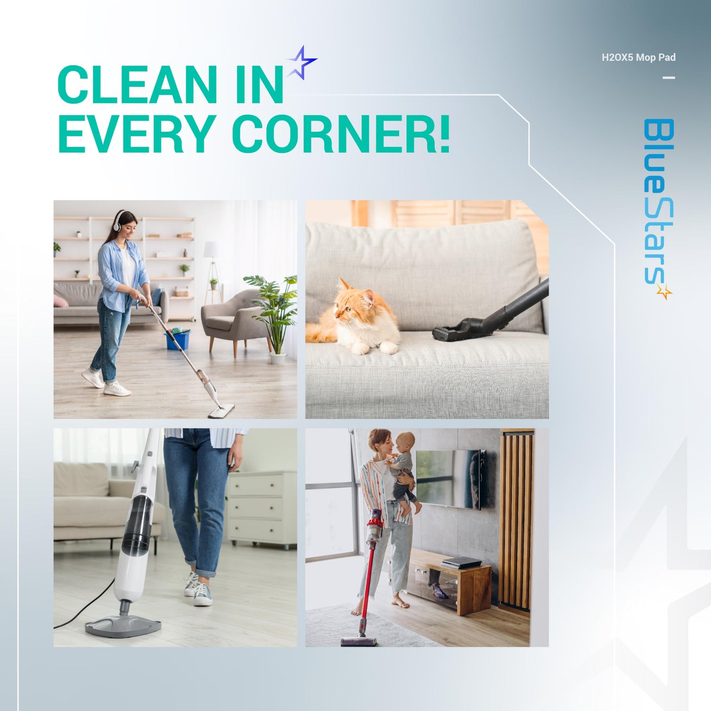 BlueStars 10 Pack Ultra Durable Washable Microfibre Steam Mop Pads Floor Replacement Part Exact Fit for H2O X5 H20 Models - Easy to Install - Washable and Reusable for Steam Mop X5