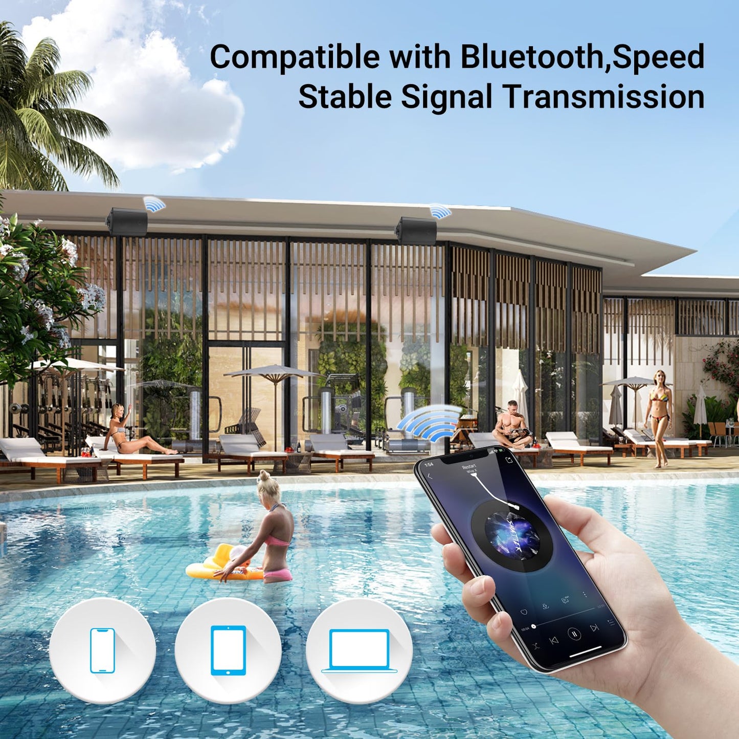 Herdio 4 Inches Bluetooth Outdoor Speakers Waterproof Patio Deck Wall Mount (Black)