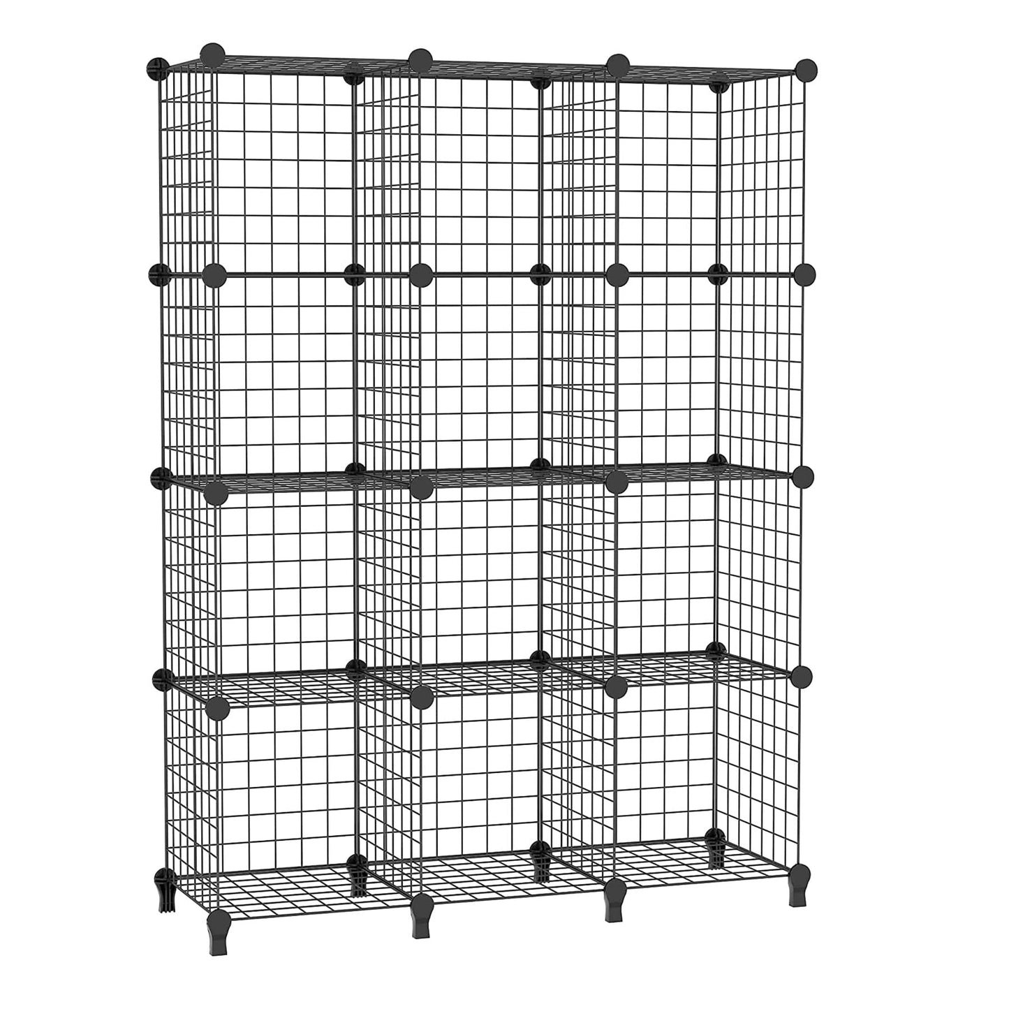 AWTATOS Wire Storage Cubes Closet Shelves Organizer 12 Cube Wire Grids Storage Shelves Metal Cube Storage Organizer Shelving Modular Bookshelf Stackable Bins Shelf for Bedroom, Office, Black