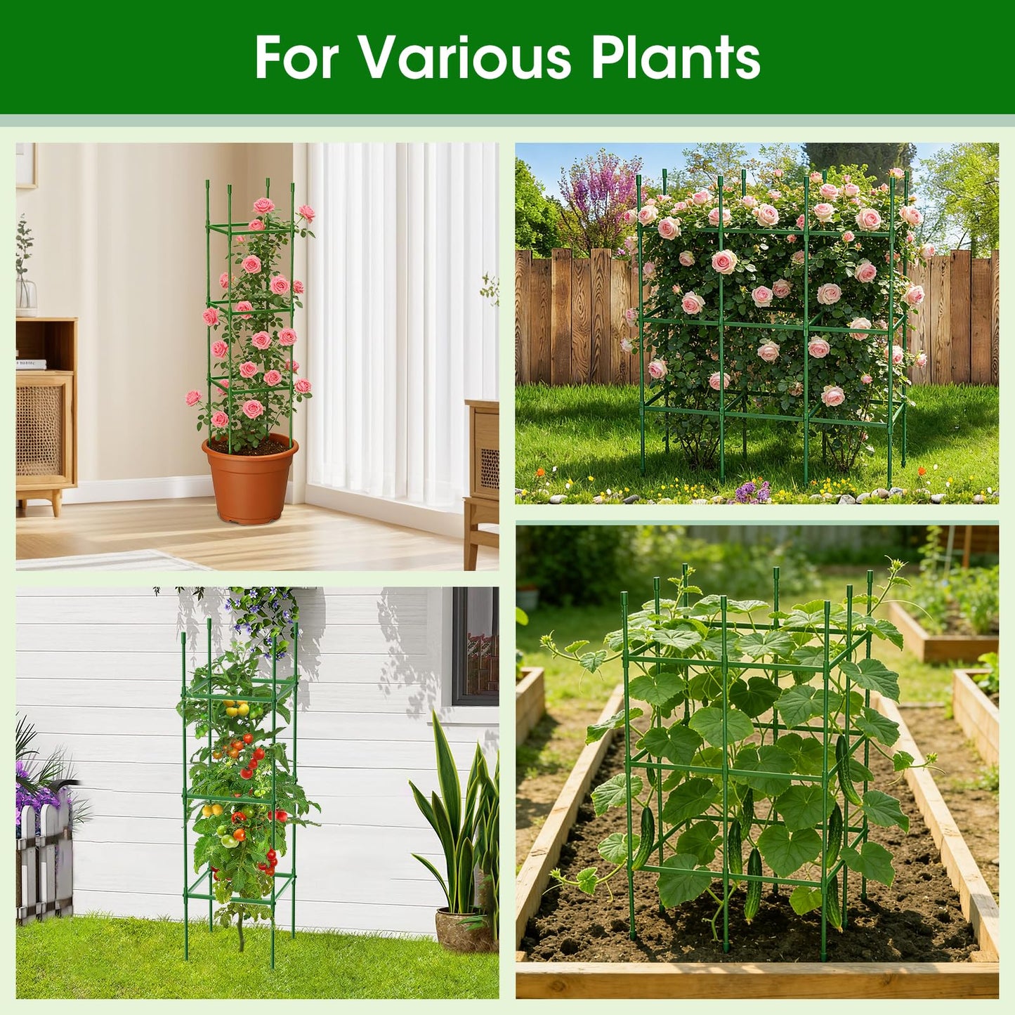MQJIZHI 3 Pack Tomato Cages for Garden, Upgraded Adjustable Tomato Trellis for Raised Garden Beds up to 55in/140cm, Heavy Duty Plant Support for Climbing Vegetables, Flowers & Fruits(Square)