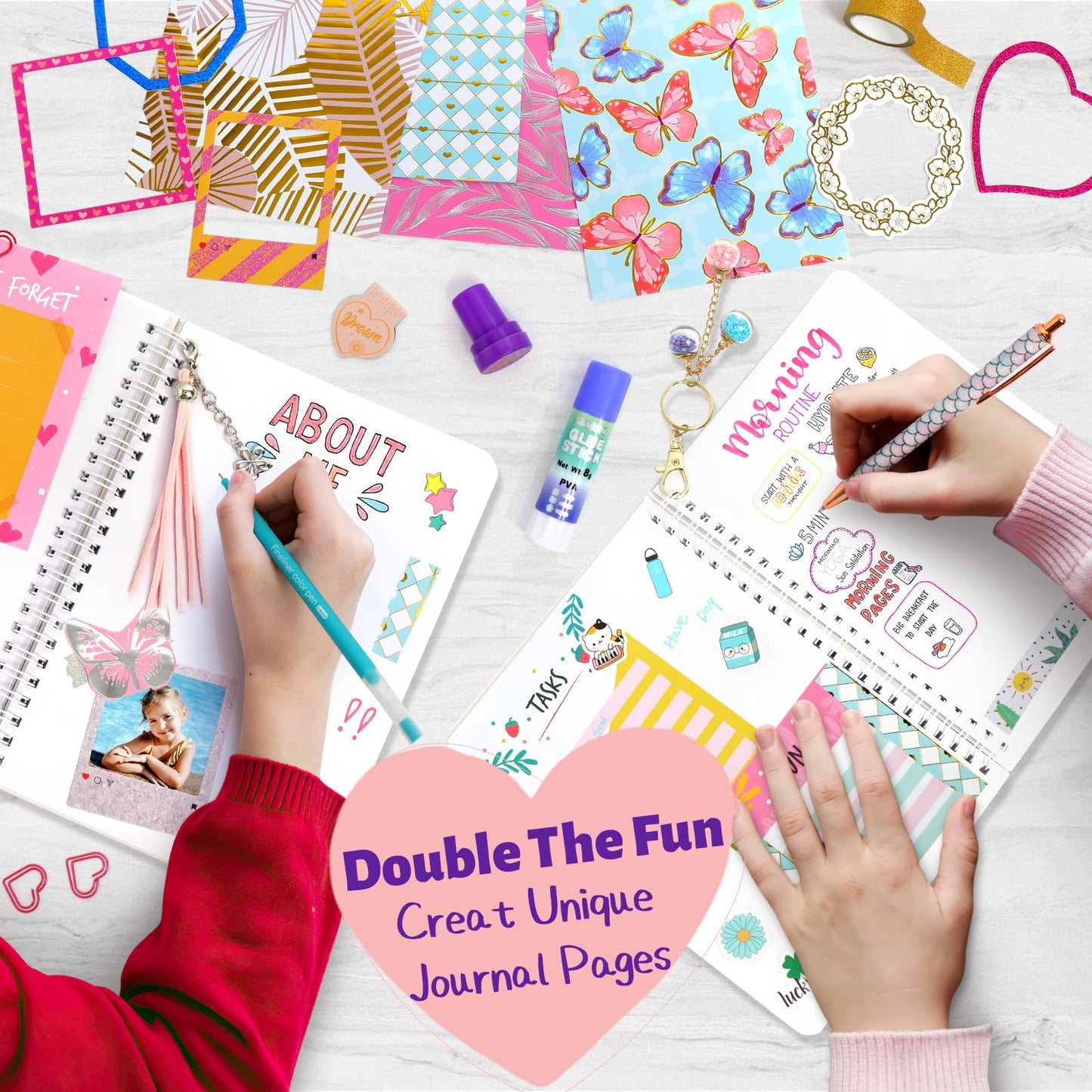 2 Pack DIY Journal Kit, 73pcs Journal Set for Teen Girls, Stationery Set, Scrapbook & Diary Supplies Set, Ideal Gifts for 8 9 10 11 12 13 14 Year Old Girl