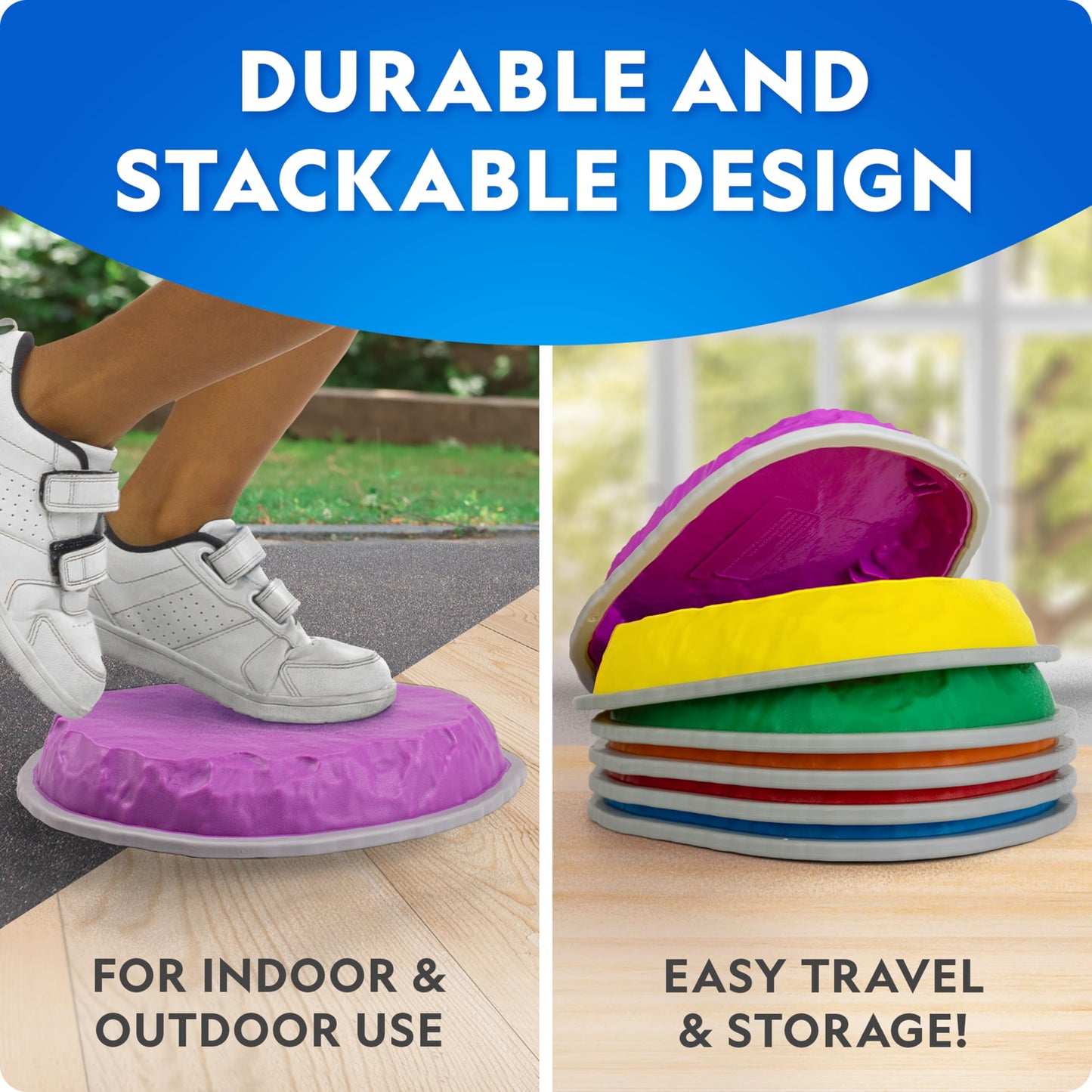 National Geographic Stepping Stones for Kids - 6 Durable Non-Slip Stones Encourage Toddler Gross Motor Skills, Balance, Obstacle Course