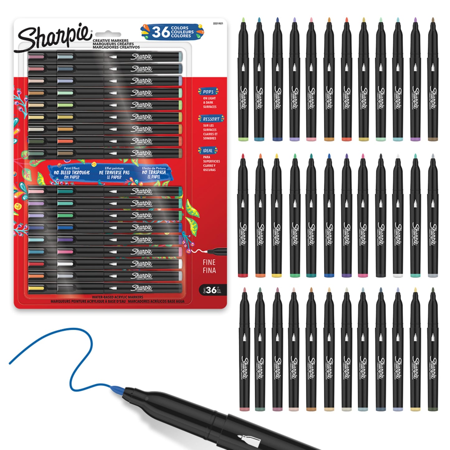 Sharpie Creative Markers Variety Pack, Water-Based Acrylic Paint Markers, Fine Tip, Assorted, 36 Count