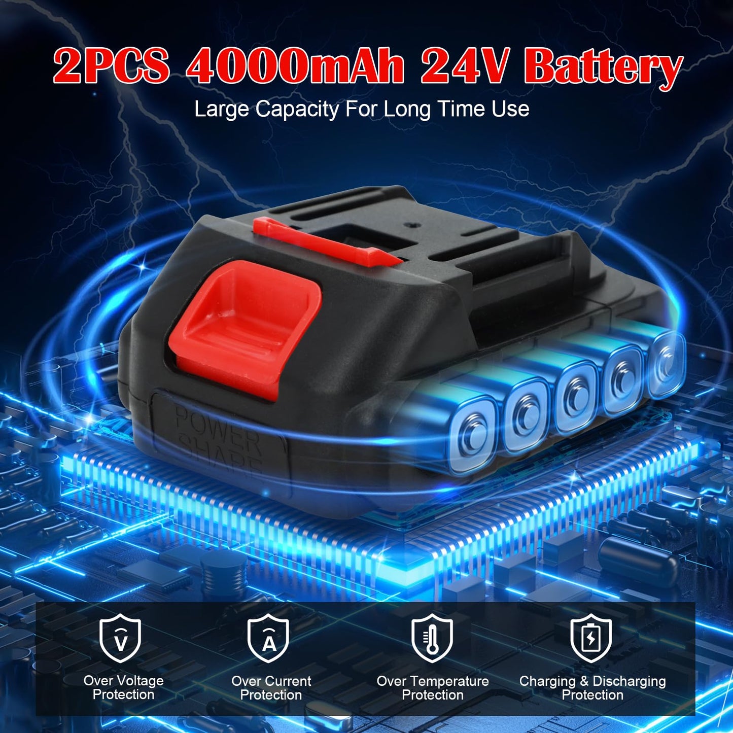 6-Inch Mini Chainsaw, Cordless Handheld Electric Chainsaw with 2X 24V 4000mAh Batteries & 2 Chains, Lightweight & Portable, for Tree Trimming, Wood Cutting, Gardening, Outdoor & Household Use