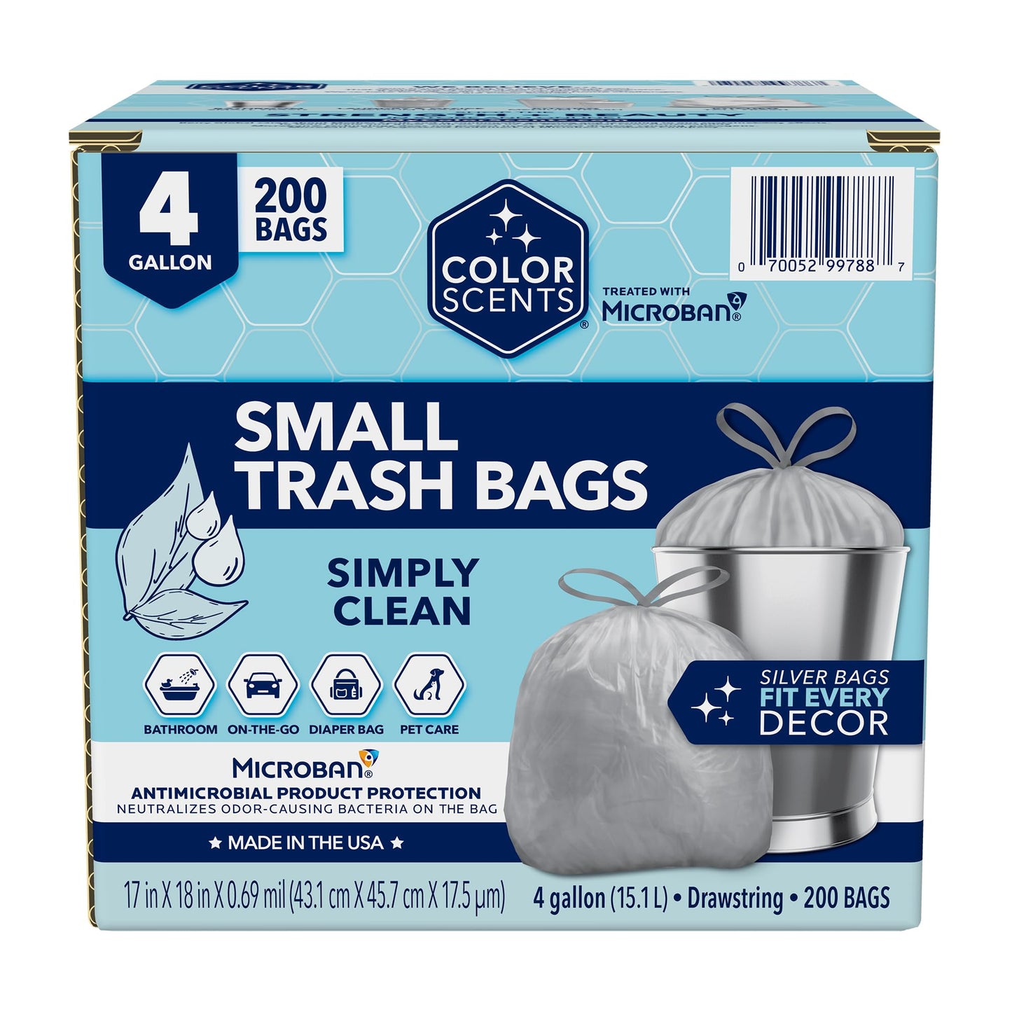 Berry Global Color Scents Small Trash Bag - 4 Gallon, 200 Ct (Pack of 1), Drawstring - Linen Fresh