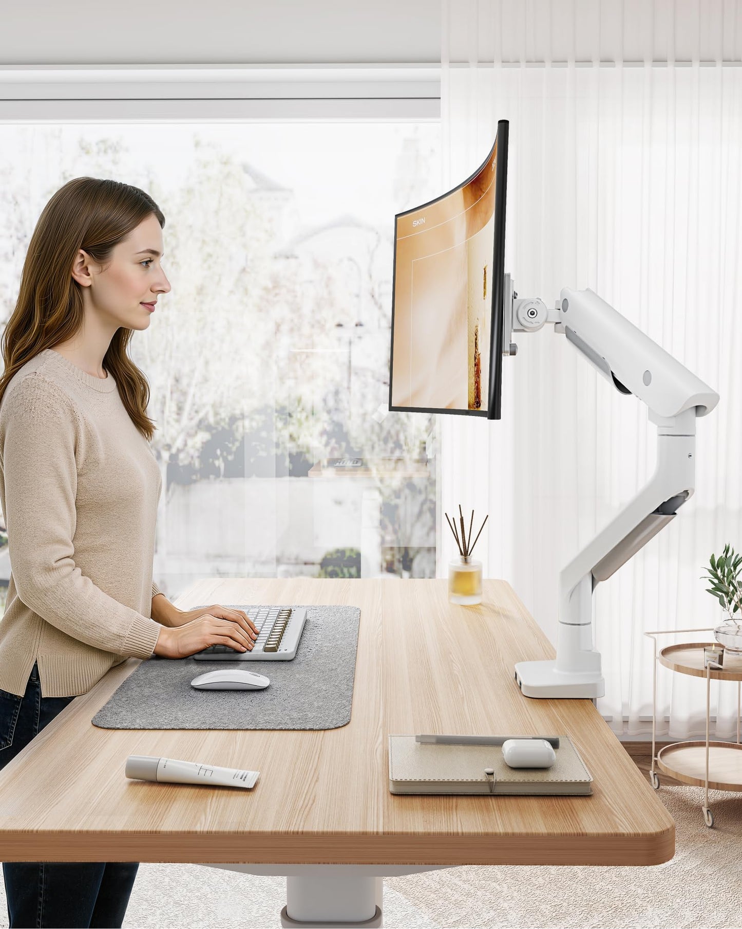 monTEK Premium Aluminum Monitor Arm for 17–57” Ultrawide Screens up to 59 lbs, USB 3.0 Single Desk Mount with Adjustable Gas Spring, Quick-Release Plate, 10-Min Assembly, Clamp/Grommet, VESA 100x100