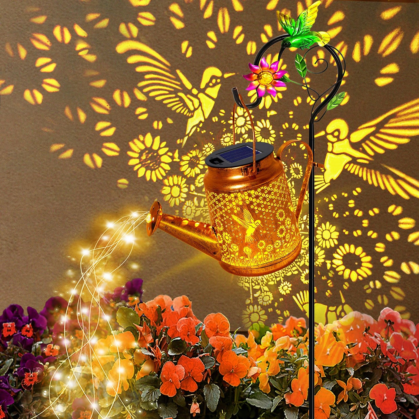Solar Watering Can Lights, Hummingbird Hanging Lanterns Outdoor, Gardening Gifts for Mom Women Grandma Birthday, Waterproof Solar Lights Garden Decor for Outside Yard Art Patio Porch Lawn Backyard