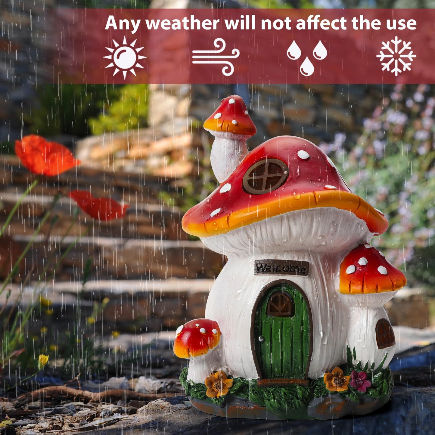 Mushroom House Garden Statue Outdoor, FHWTY Solar Light Mushroom House Garden Figurines for Lawn, Balcony, Yard Decoration, Outdoor Garden Decoration, Gift for Mom, Grandma, Women, Family Mothers Day