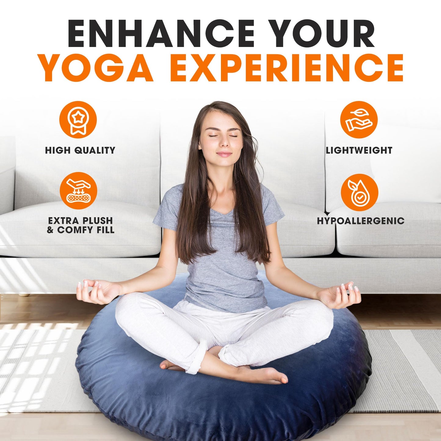 Cheer Collection Extra Large Floor Pillow, 32" Round Meditation Cushion, Oversized Yoga Pillow & Floor Cushions for Adults, Floor Pillows for Sitting, Meditation, and Seat Cushion - Navy Blue