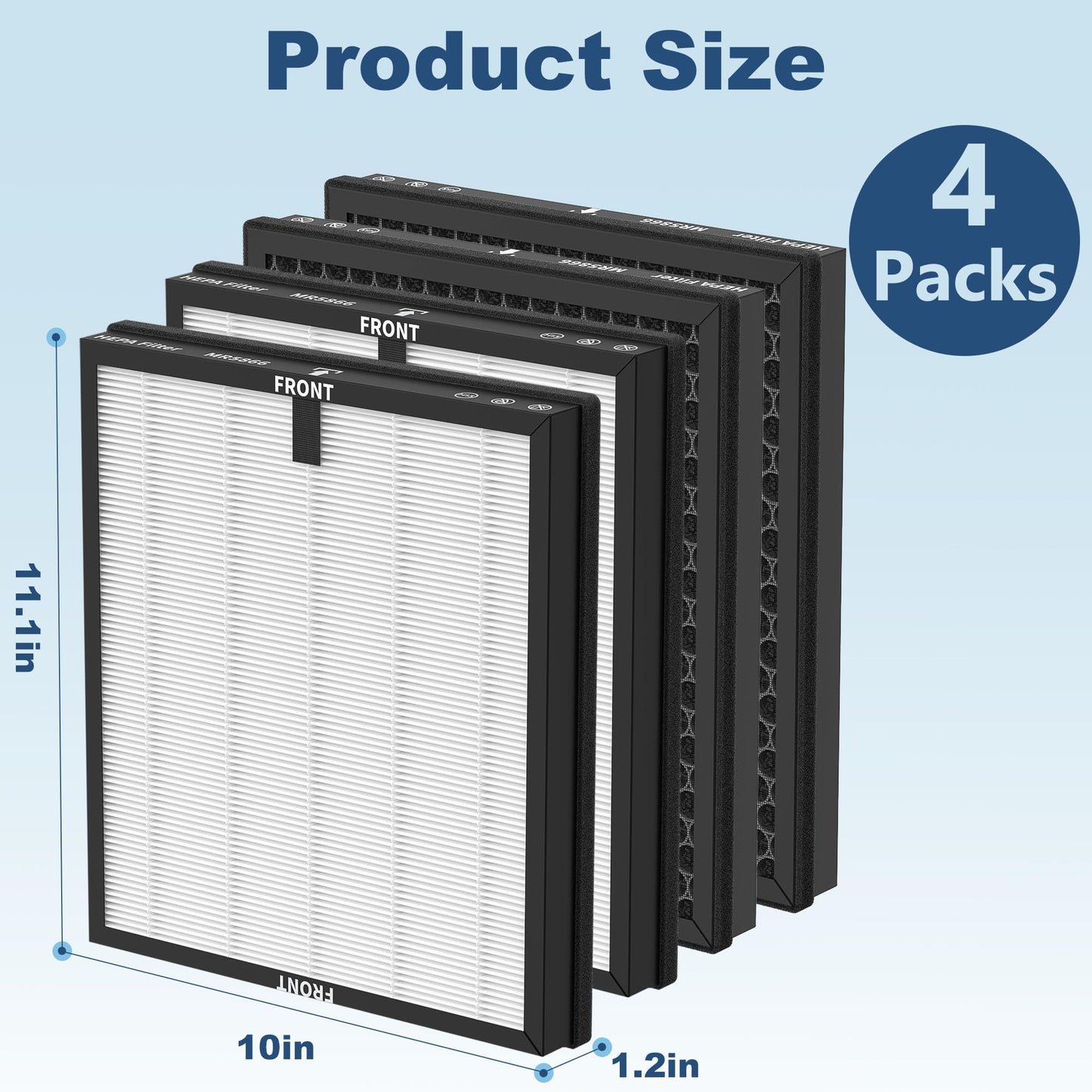 SAKEGDY 4 Pack MR5866 Replacement Filters, Compatible with MERONTE/FLANUR/MORENTO MR5866 Air Purifier, True HEPA Filter and Activated Carbon Filter, Original Version, White