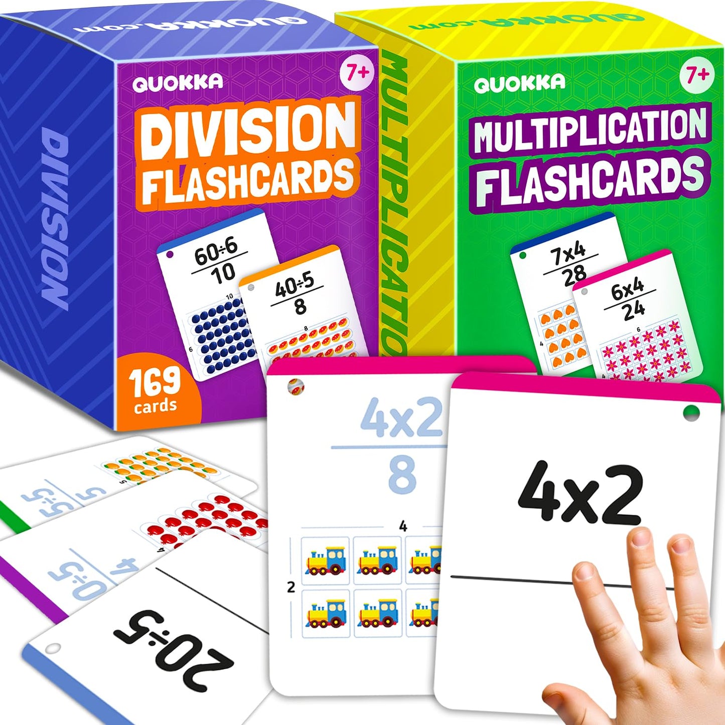 QUOKKA Division and Multiplication Flash Cards for Kids Ages 5-6 - 338 Math Flash Cards with Sorting Rings and Visual Aids - Home and Classroom Educational Flashcards - Studying Math 1st to 3rd Grade
