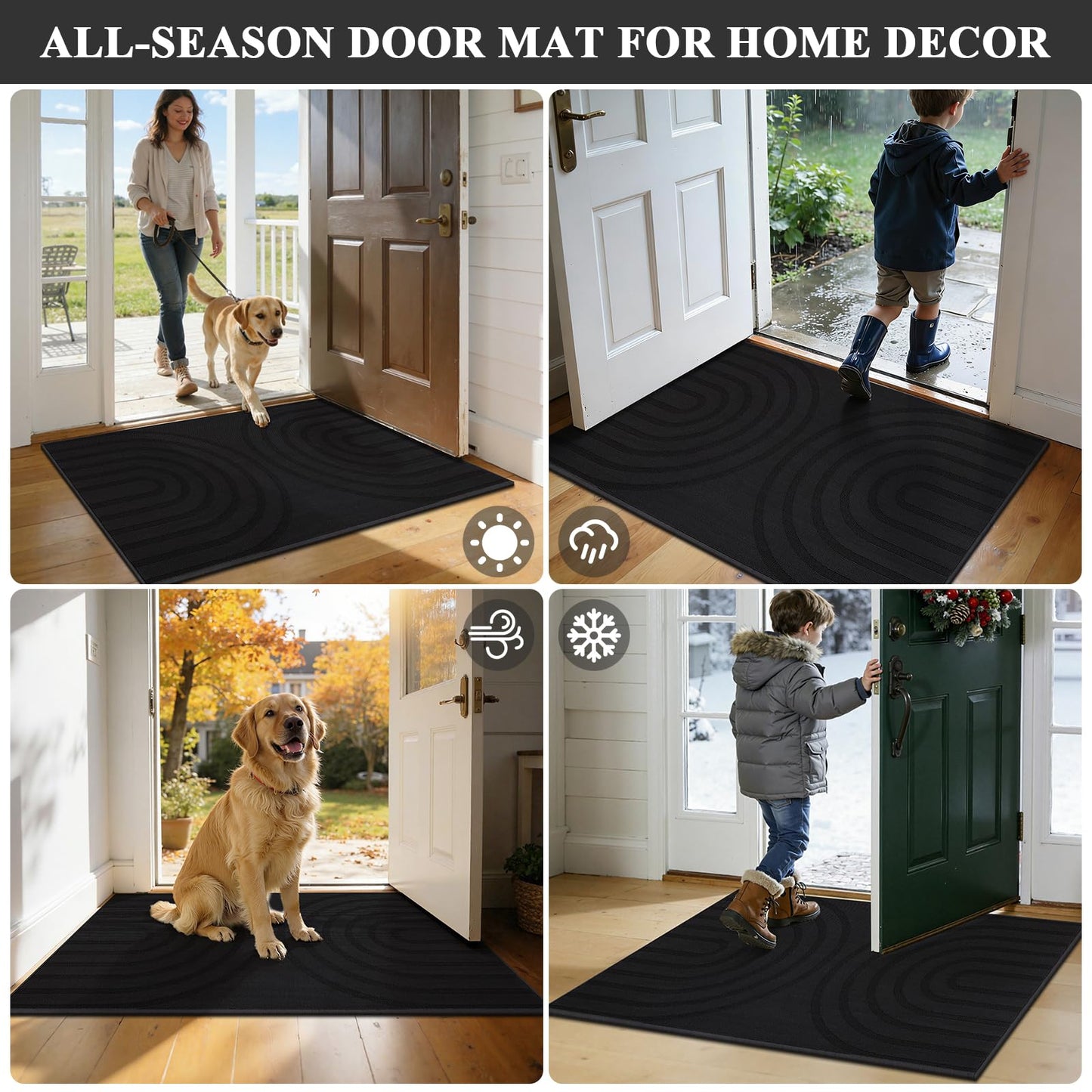HEBE Front Door Mat Indoor, Low Profile Absorbent Entrance Rug Washable, Non-Slip Heavy Duty Doormat Dirt Trapper Mats for Entryway, Garage, Patio & Porch, 36" x 59"