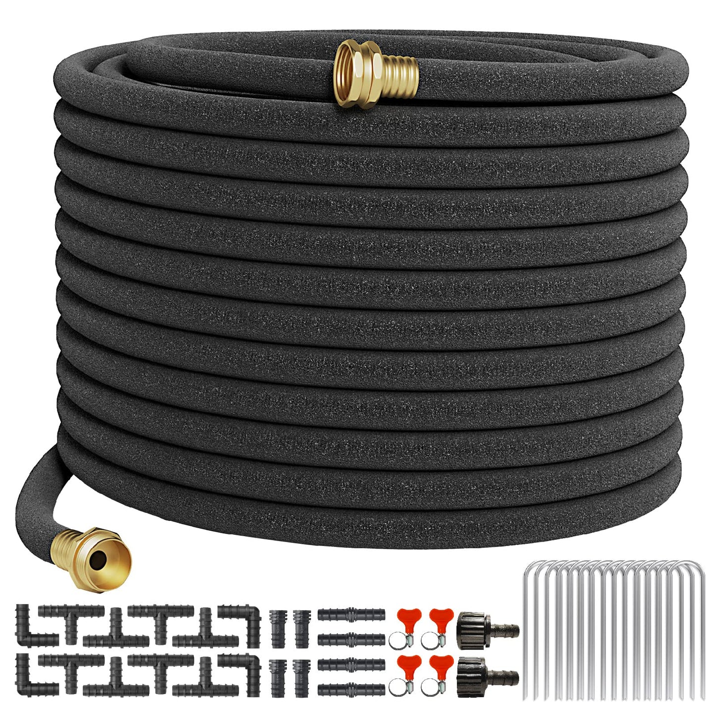 Soaker Hose 100 FT for Garden Beds,Heavy Duty Solid Brass Connector 1/2“ Ruber Drip Irrigation for Flower Bed&Yard,Landscaping