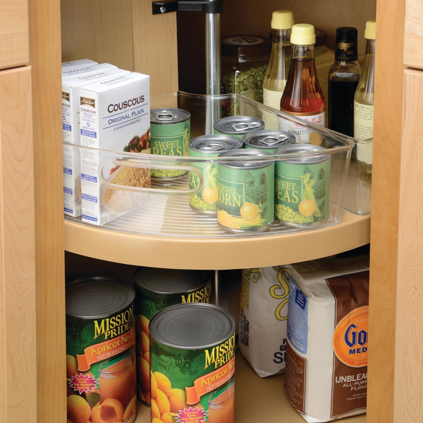 iDesign Lazy Susan 1/4 Wedge Organizer Bin with Handle - Corner Cabinet Organizer - Set of 4 - Clear