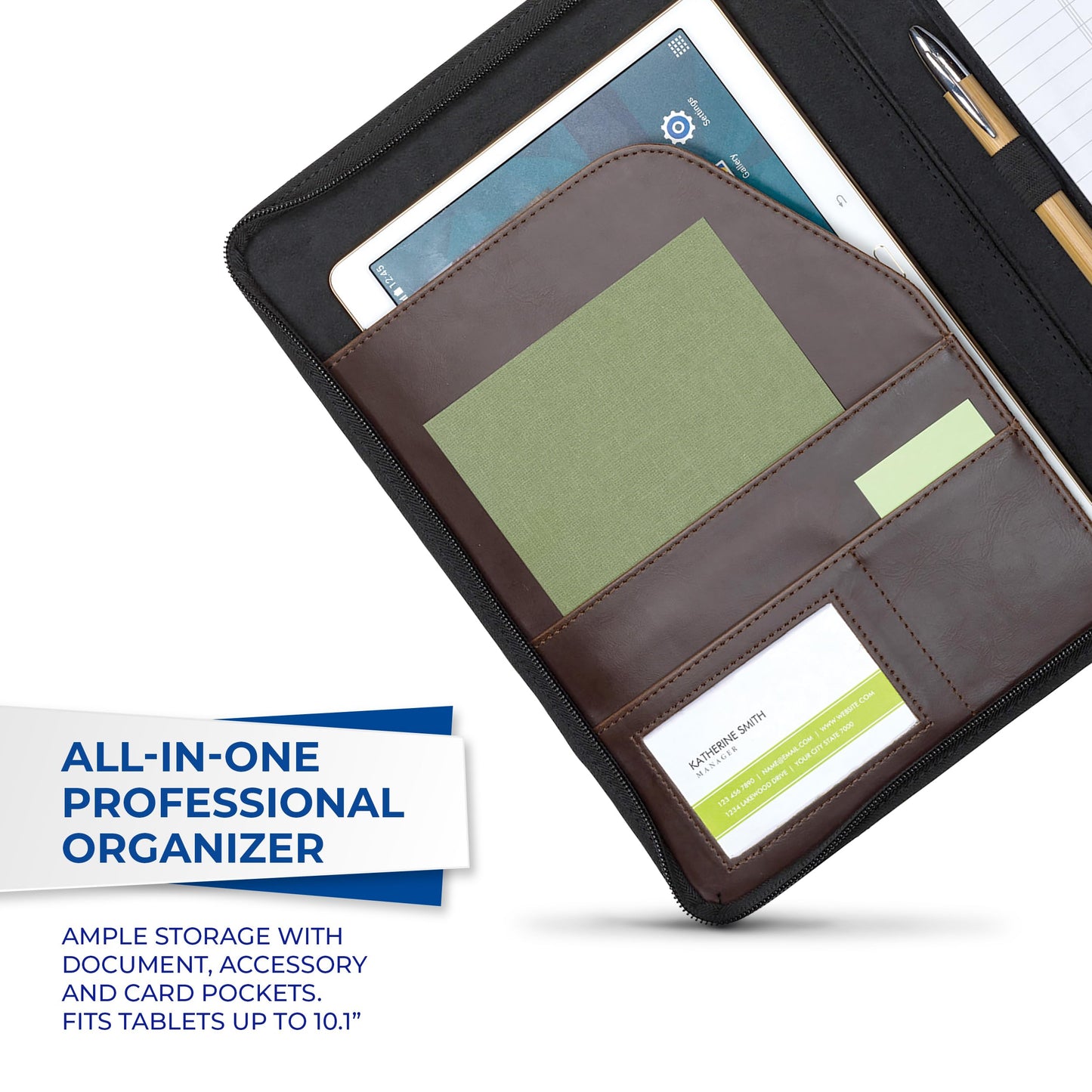 Samsill 70836 Vintage Hardback Portfolio with Zippered Closure, 8.5 inch x 11 inch Writing Pad, Dark Brown
