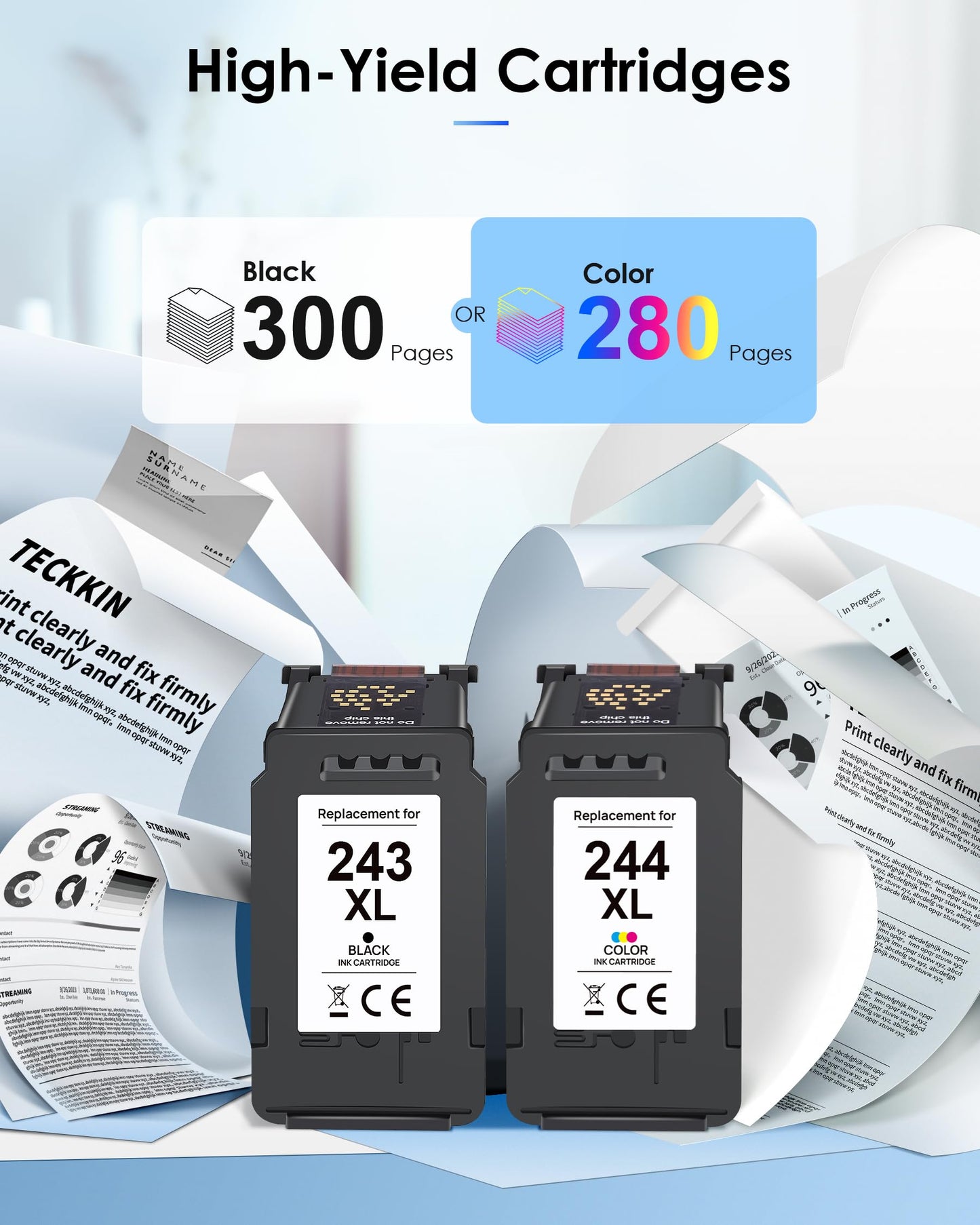 PG-243XL / CL-244XL Ink Value Pack Replacement for 243 and 244 Ink Cartridges Compatible to Pixma TR4520 TR4522 MG2522 MG2520 MX490 MX492 TS3322 TS202 TS302 Printer (1 Black, 1 Tri-Color)