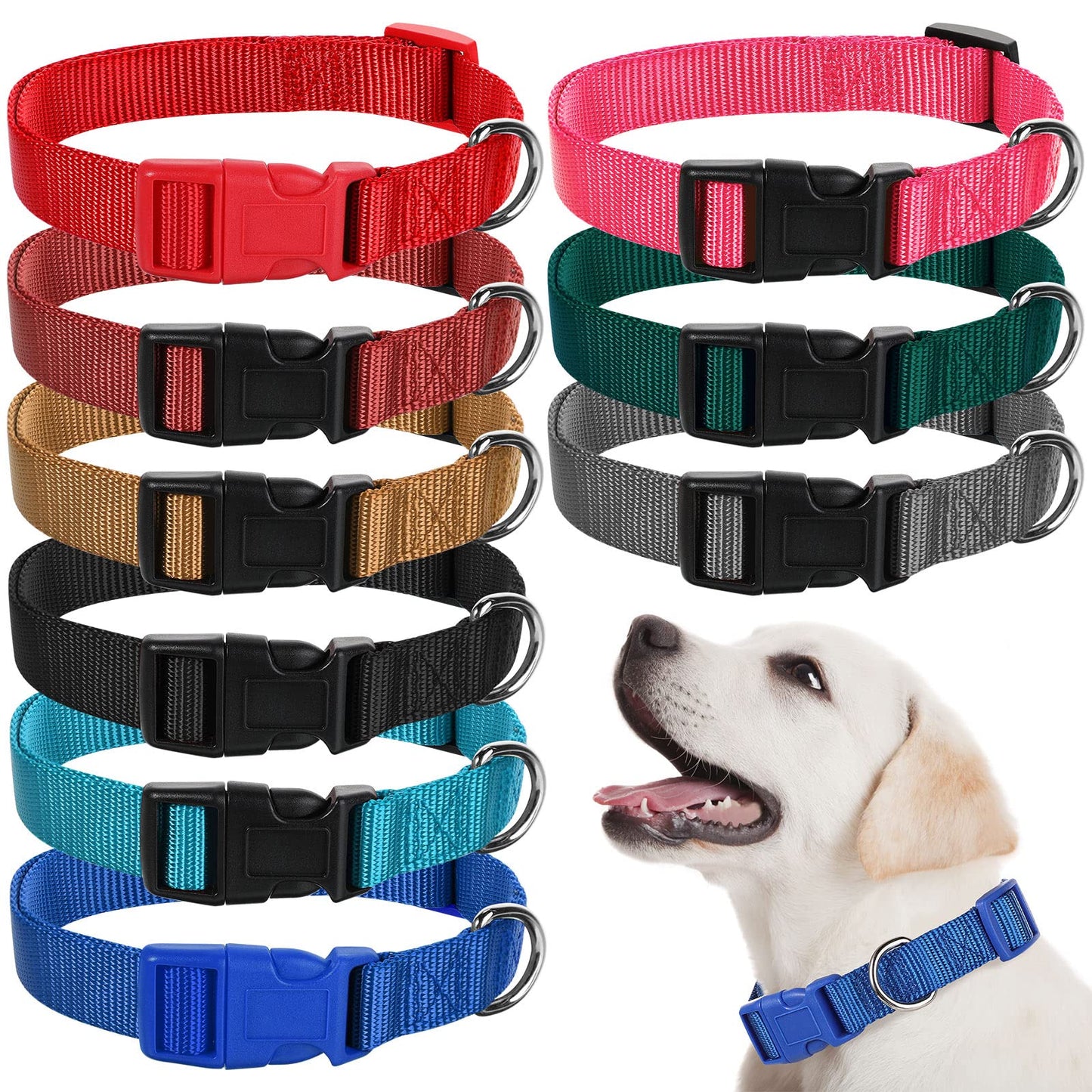 9 Pieces Adjustable Dog Collar for Animal, Soft Nylon Pets Puppy Collar with Quick Release Buckle Holder Bulk for Dogs Walking Running Training(Medium,Retro Colors)