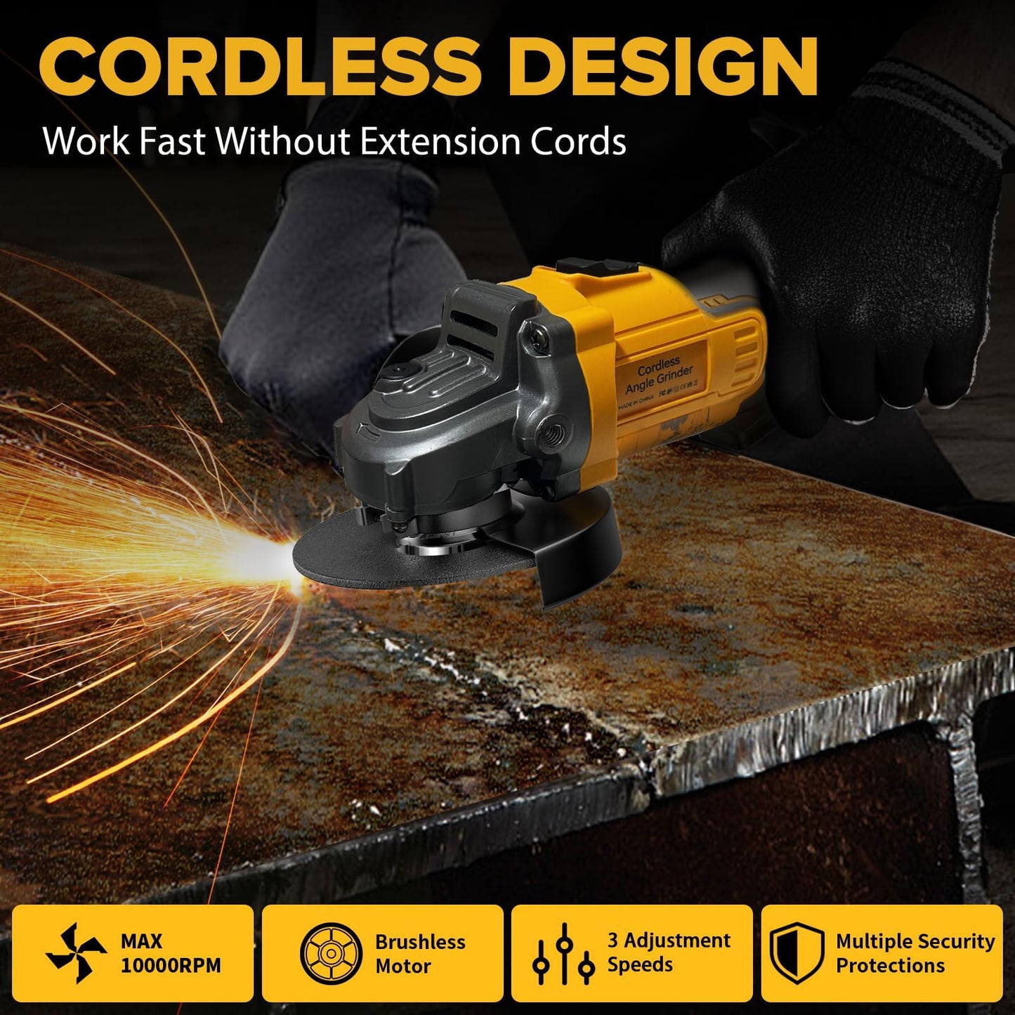 Cordless Angle Grinder Compatible with Dewalt 20V Max Battery, 10000RPM Brushless Motor, Electric Grinder Power Tools, 4-1/2" Blades for Cutting Griding Polishing (Battery Not Included)