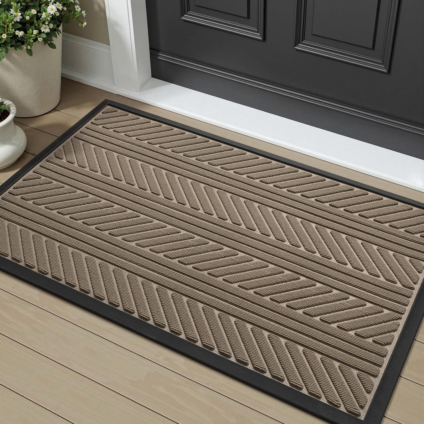 Front Door Mat Outdoor Mat Indoor Doormat for Entrance Mat Entryway Rug Heavy Duty Non Slip Rubber Absorbent Entry Rug Dirt Scraping Shoe Mat 60x90cm Beige