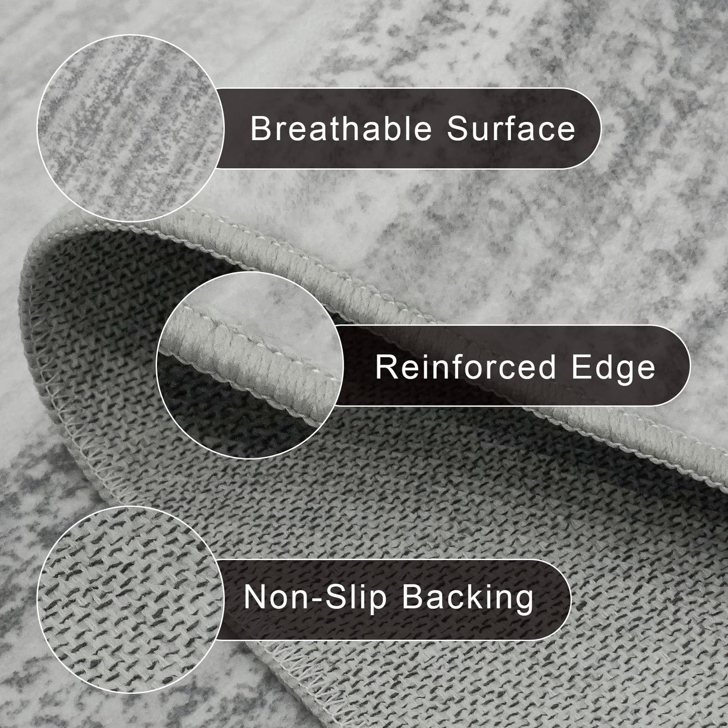 Premium Modern Abstract Rug - Stain Resistant Non-Slip Area Rug for Living Room Bedroom Dining Room Office Carpet - Grey 5x7