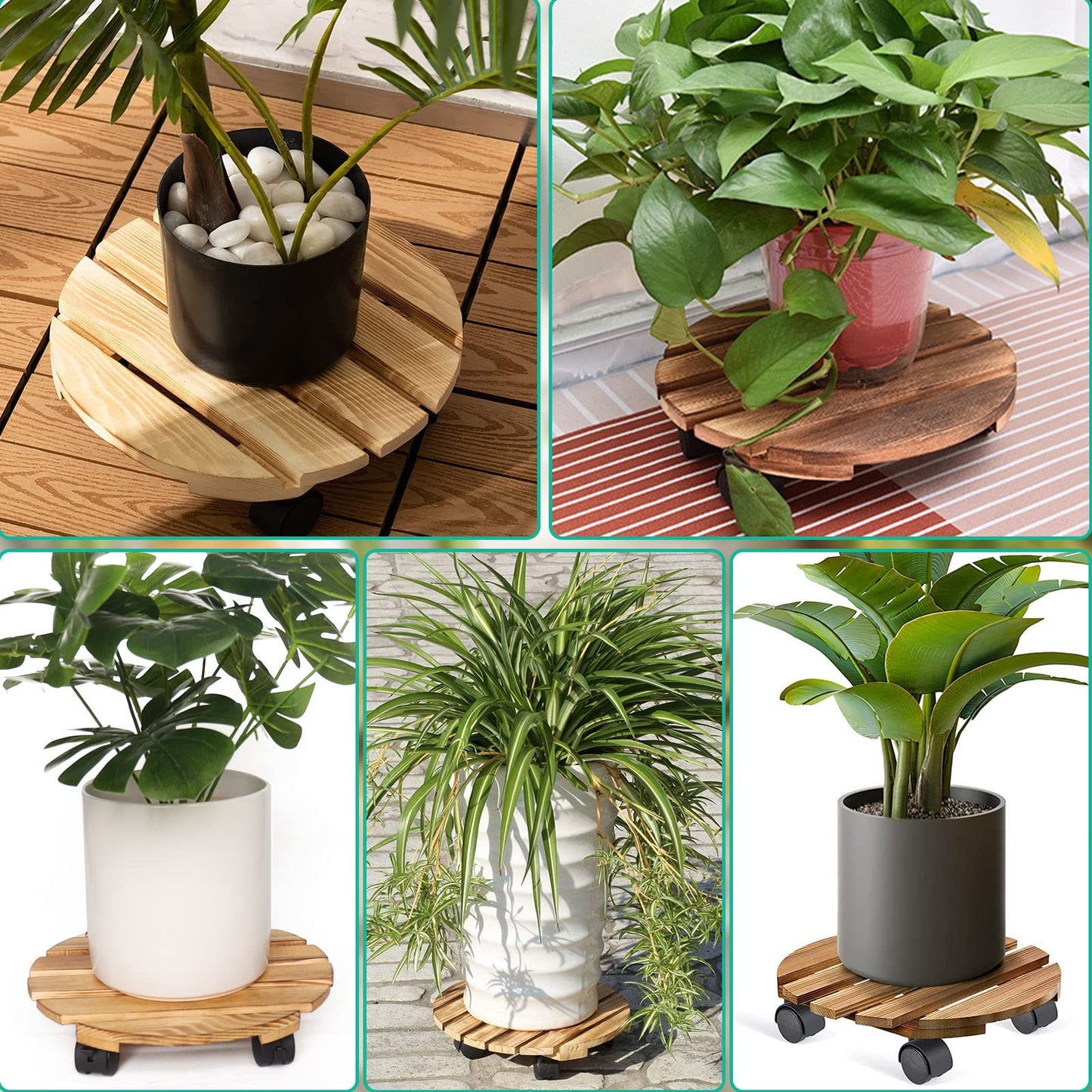 UOIENRT 2 Pcs Plant Caddy with Wheels, Round Rolling Plant Stand Pallet, Solid Heavy Duty Indoor Outdoor Plant Stand, Rolling Flower Poet Mover with Lockable Roller Base, 12" x 12" (30 cm x 30 cm)