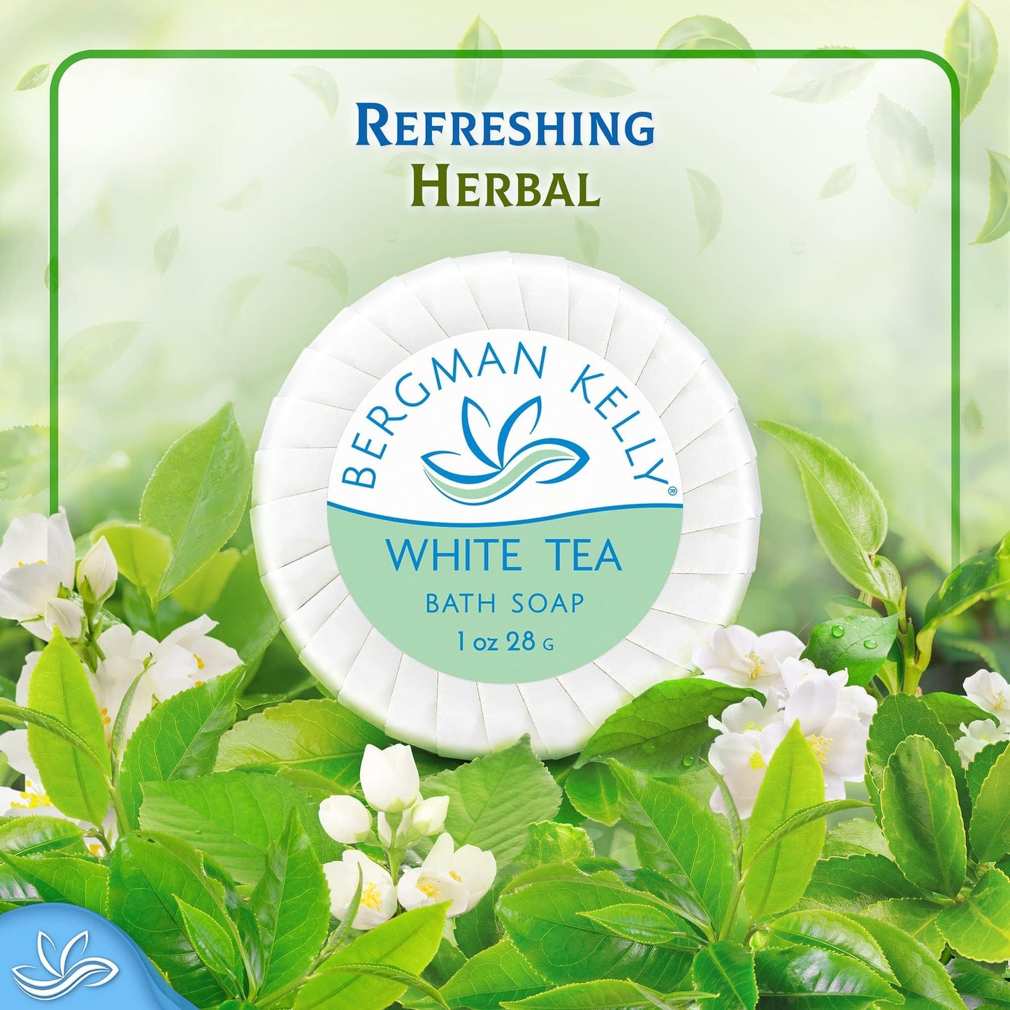 Bergman Kelly - Hotel Soap Bars - White Tea, 28 g, 100 PK - Travel Size Luxury Bulk Amenities Bar Soap - Mini Individually Wrapped Round Soap - Small Toiletries for Airbnb, Motel, Guest Bathroom