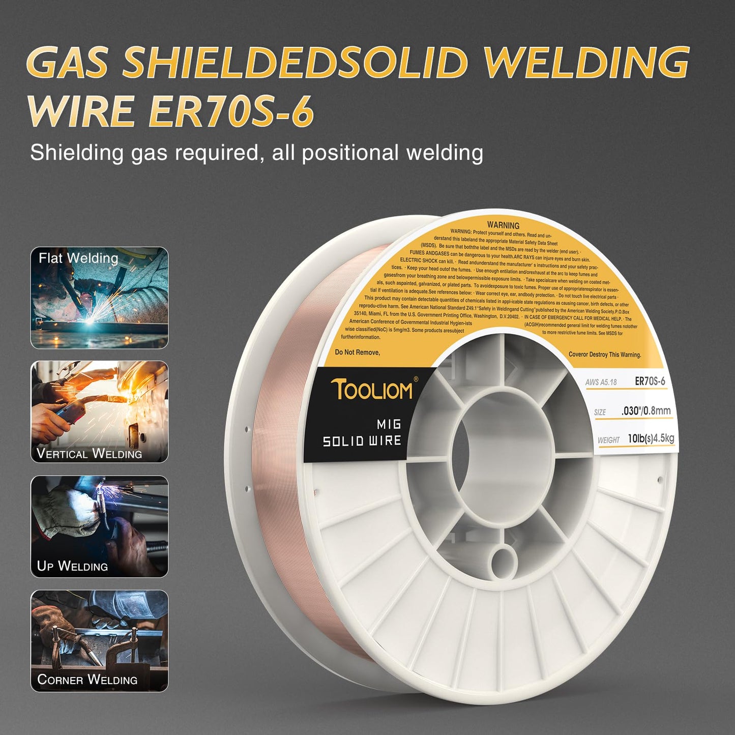 TOOLIOM MIG Welding Wire ER70S-6 .030"(0.8 mm) 10LB Solid Carbon Steel Welding Wire High Feedability MIG Wire