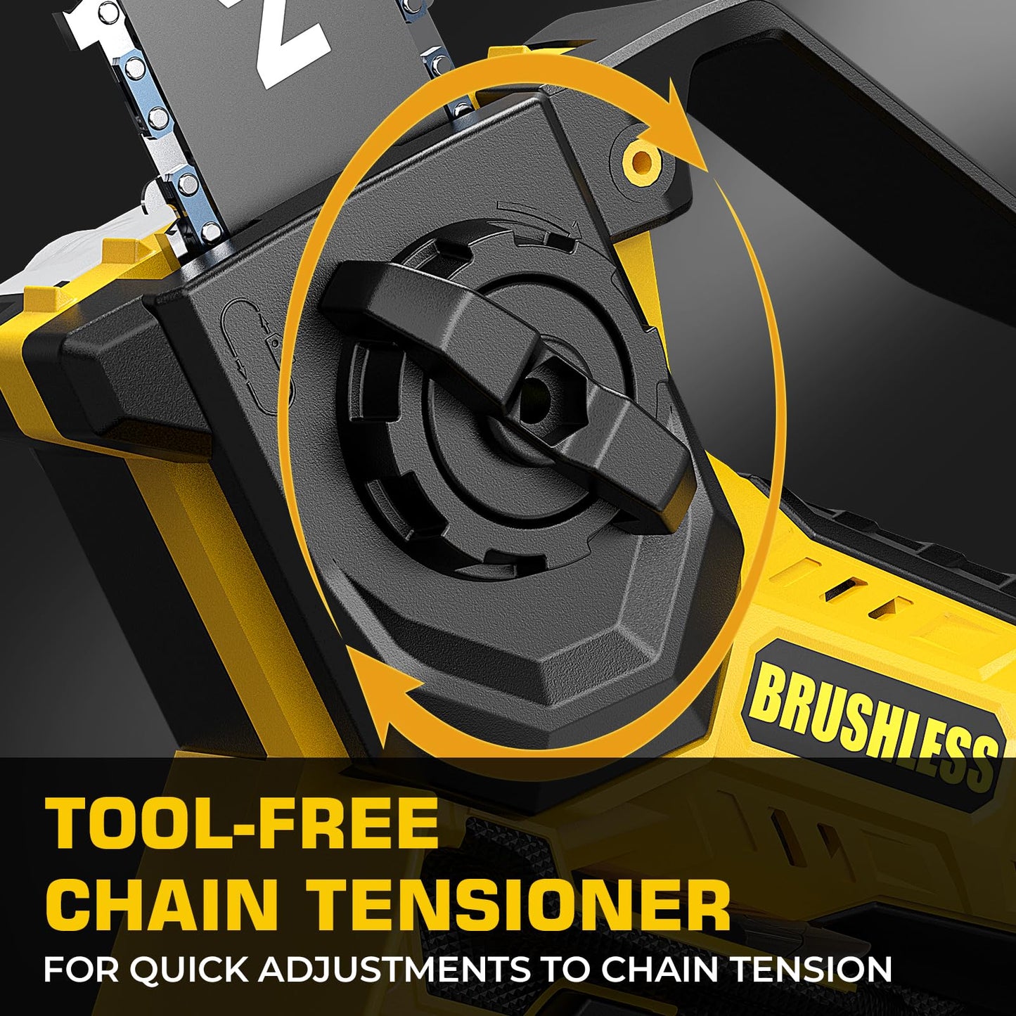 BITOON 8-Inch Mini Chainsaw with 2PCS 3.0Ah Battery and Charger, Auto-Oiler, Brushless Cordless 8-Inch and 6-Inch 2-in-1 Pruning Chain Saw, Portable Electric Chainsaw for Cutting Wood, Branches Yellow