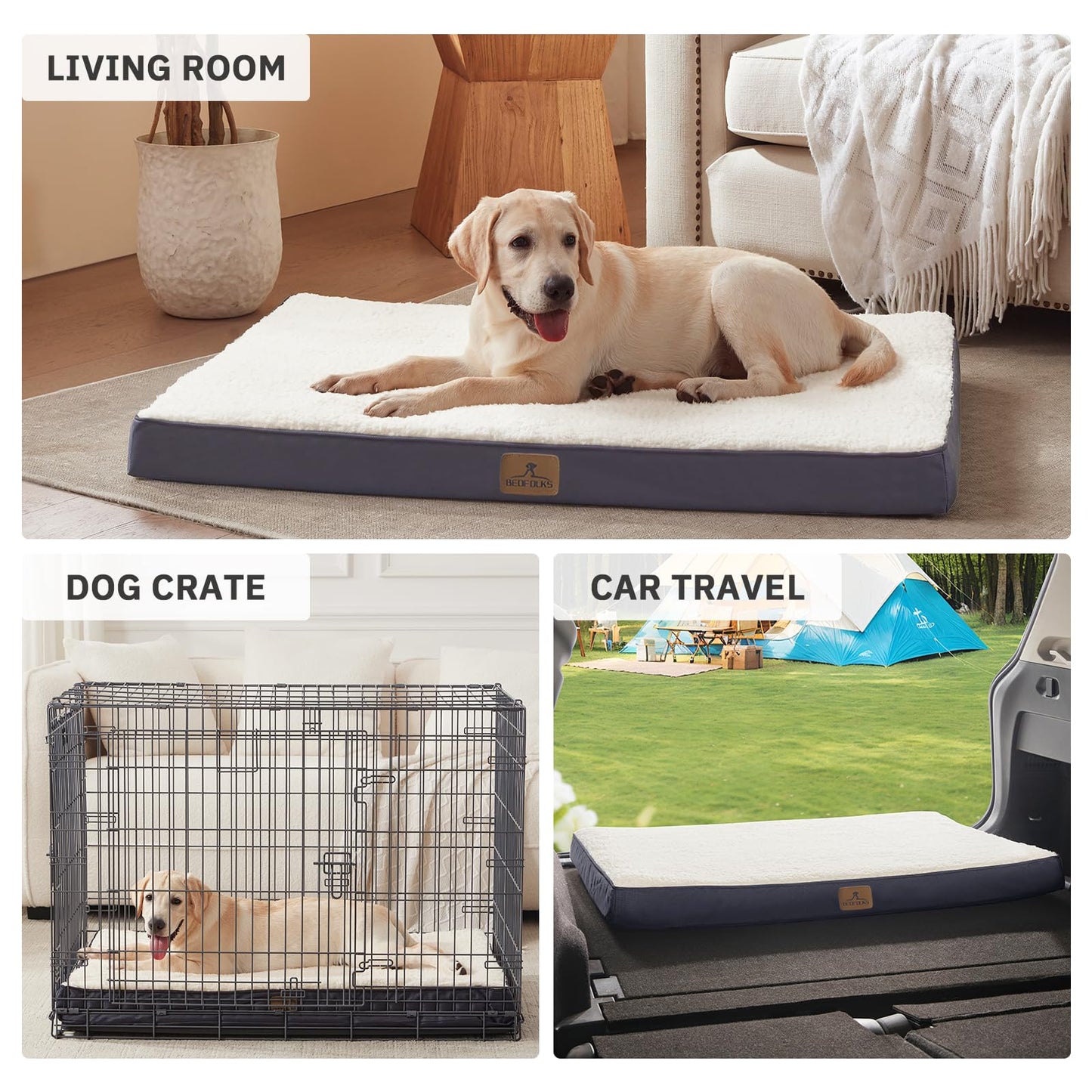 Bedfolks Orthopedic Dog Bed for Extra Large Dogs - Egg Foam Dog Crate Bed with Removable Waterproof Cover, Pet Bed Mat Suitable for Dogs and Pets Up to 100 lbs (44 x 32 x 3.5 inches, Grey)
