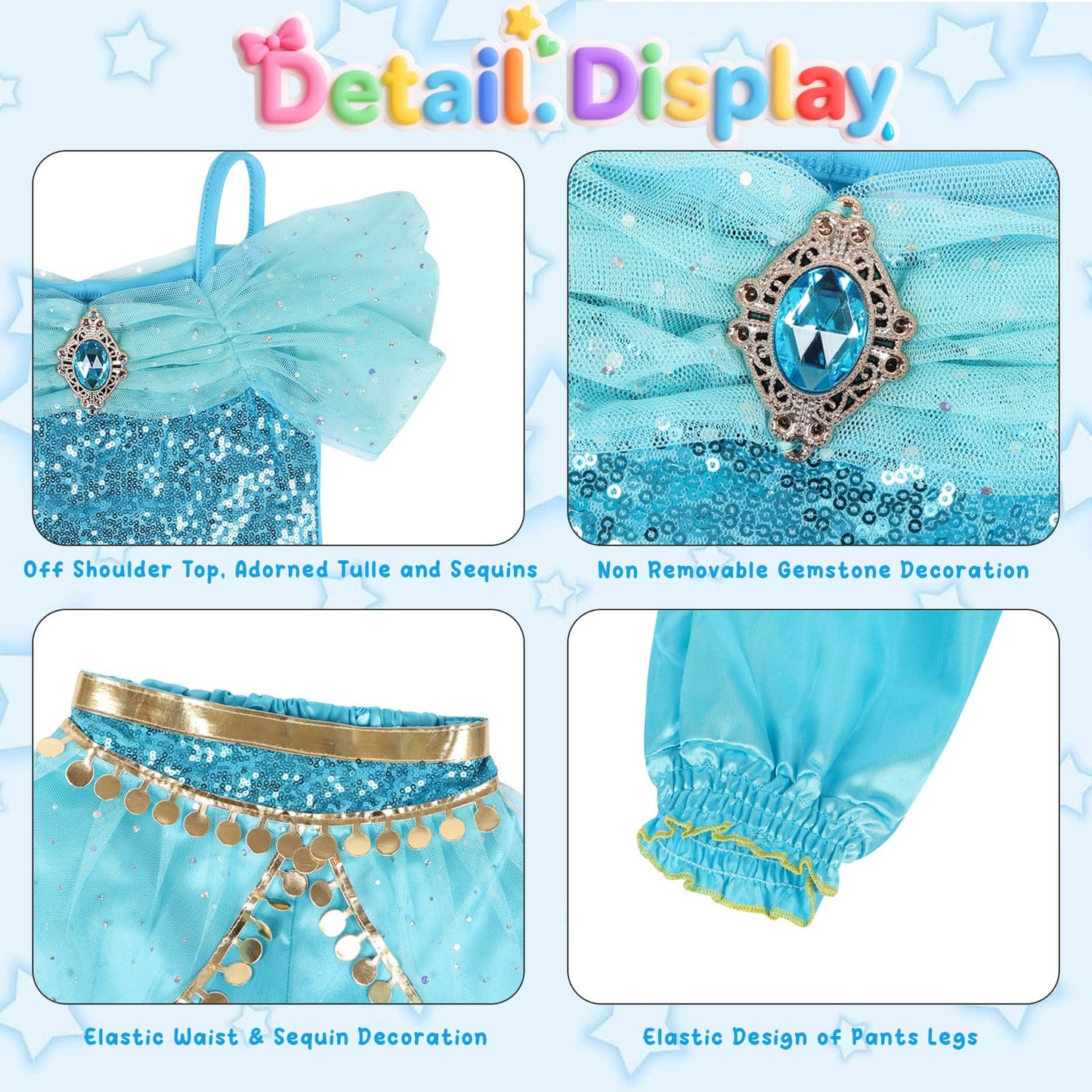 COTRIO Princess Costume for Girls Dress Up Princess Cosplay Costumes for Kids with Wig 5-6 Years