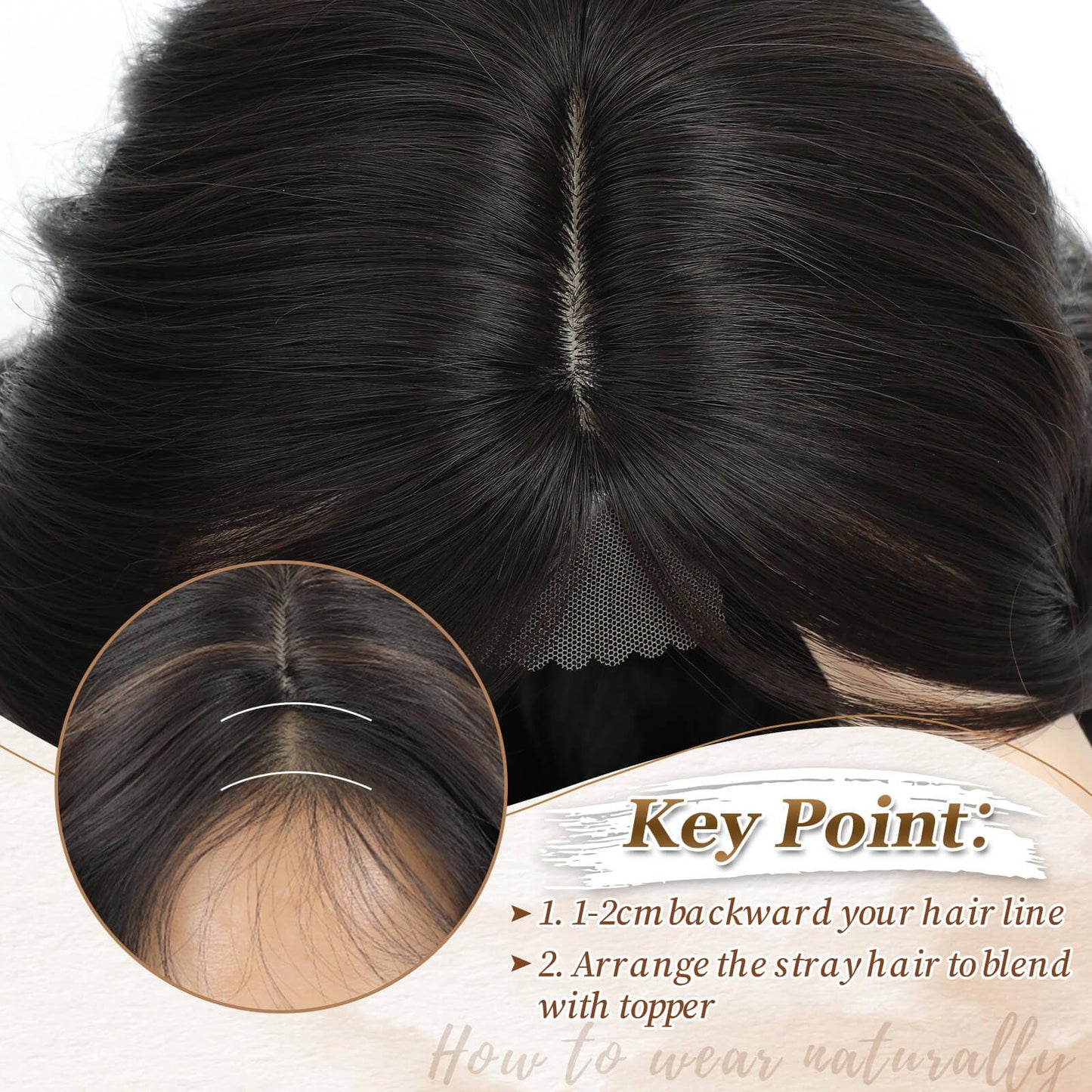 MORICHY 20 Inch Black Brown Long Curly Wavy Synthetic Hair Topper for Women with Bangs Clip in Hair Clip for Women