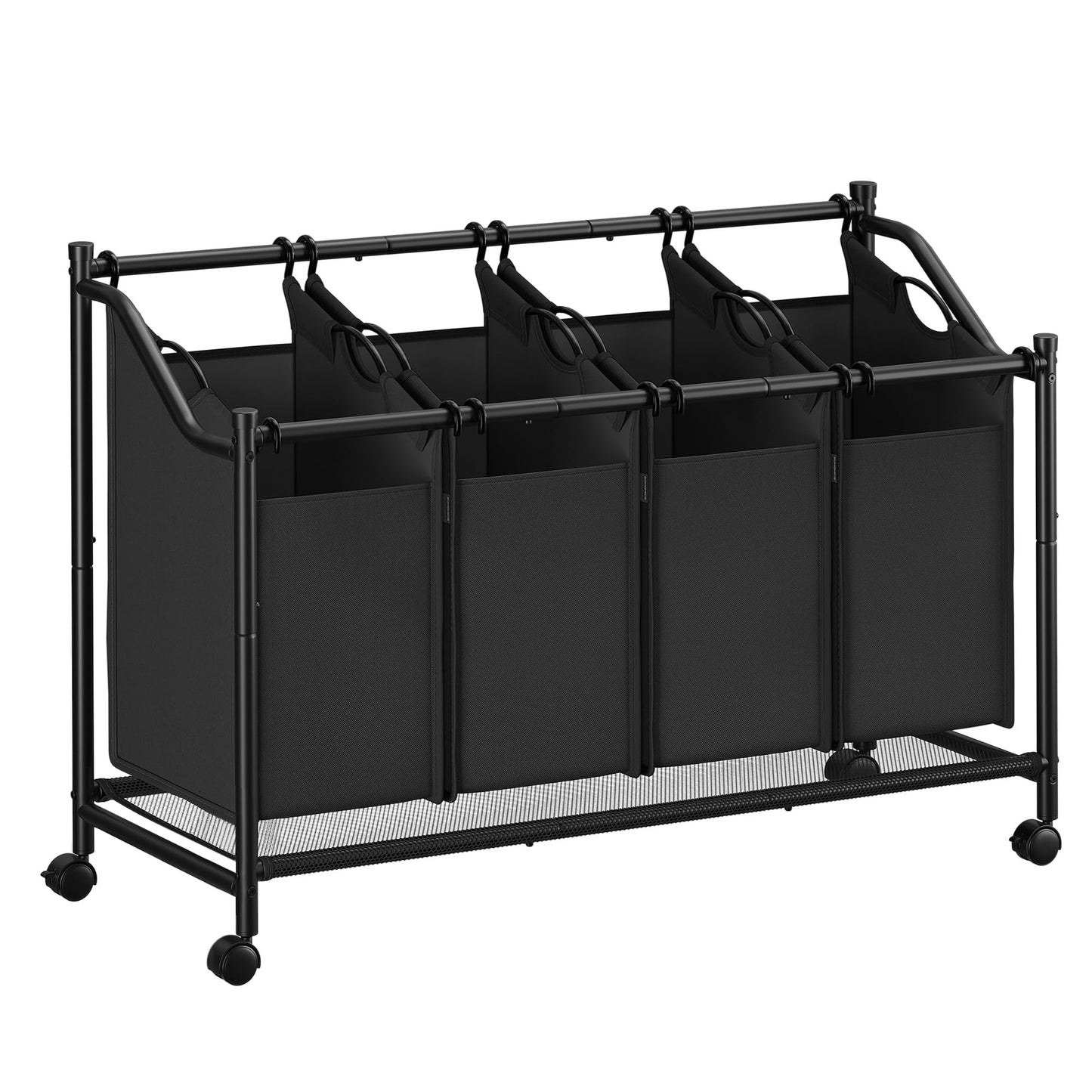 SONGMICS Laundry Sorter, Rolling Laundry Basket with 4 Removable Bags, Laundry Hamper, Laundry Cart, for Laundry Room, Bedroom, Bathroom, 4 x 11.9 Gallons, Ink Black URLS103B01