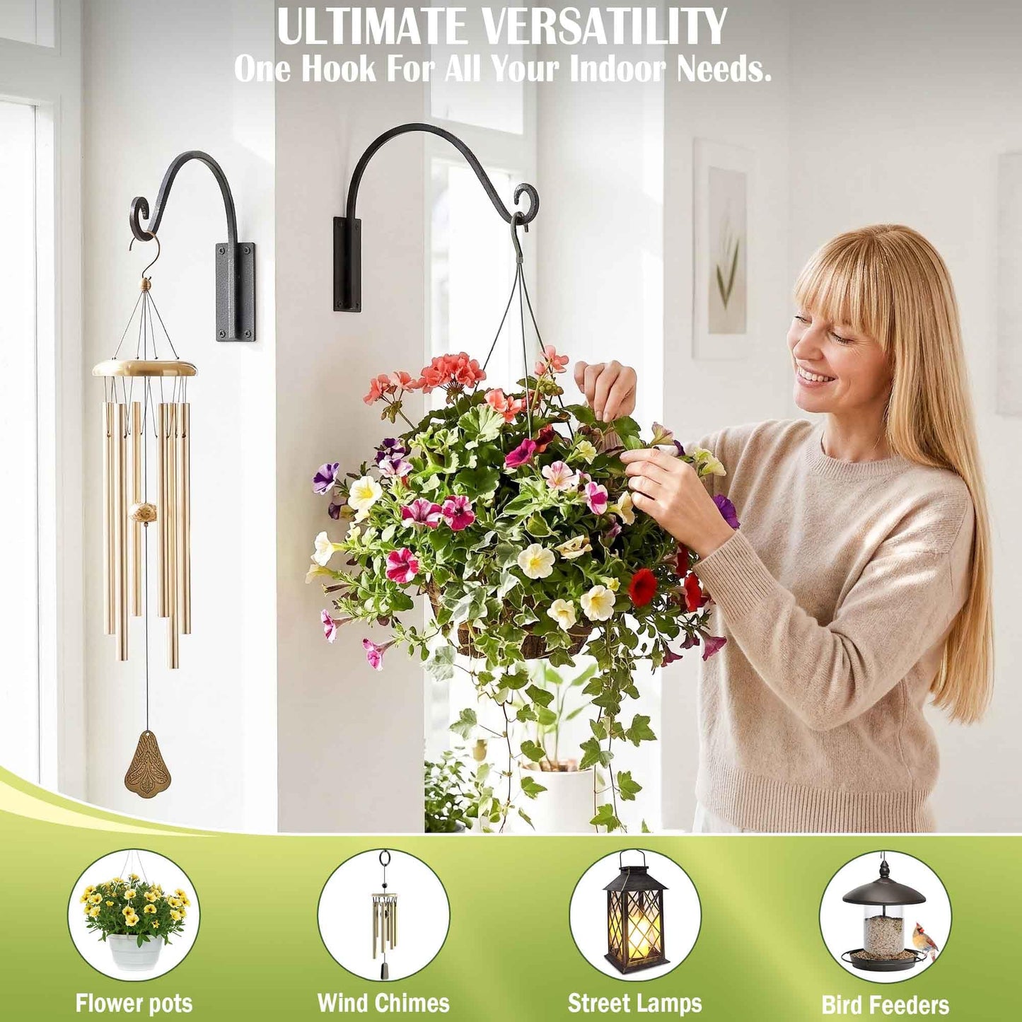 Heavy Duty Plant Hanger Bracket (16"/Black), 80lbs Weight Capacity - Outdoor Hand-Forged Hanging Plant Bracket Durable and Stable Bird Feeder Hanger