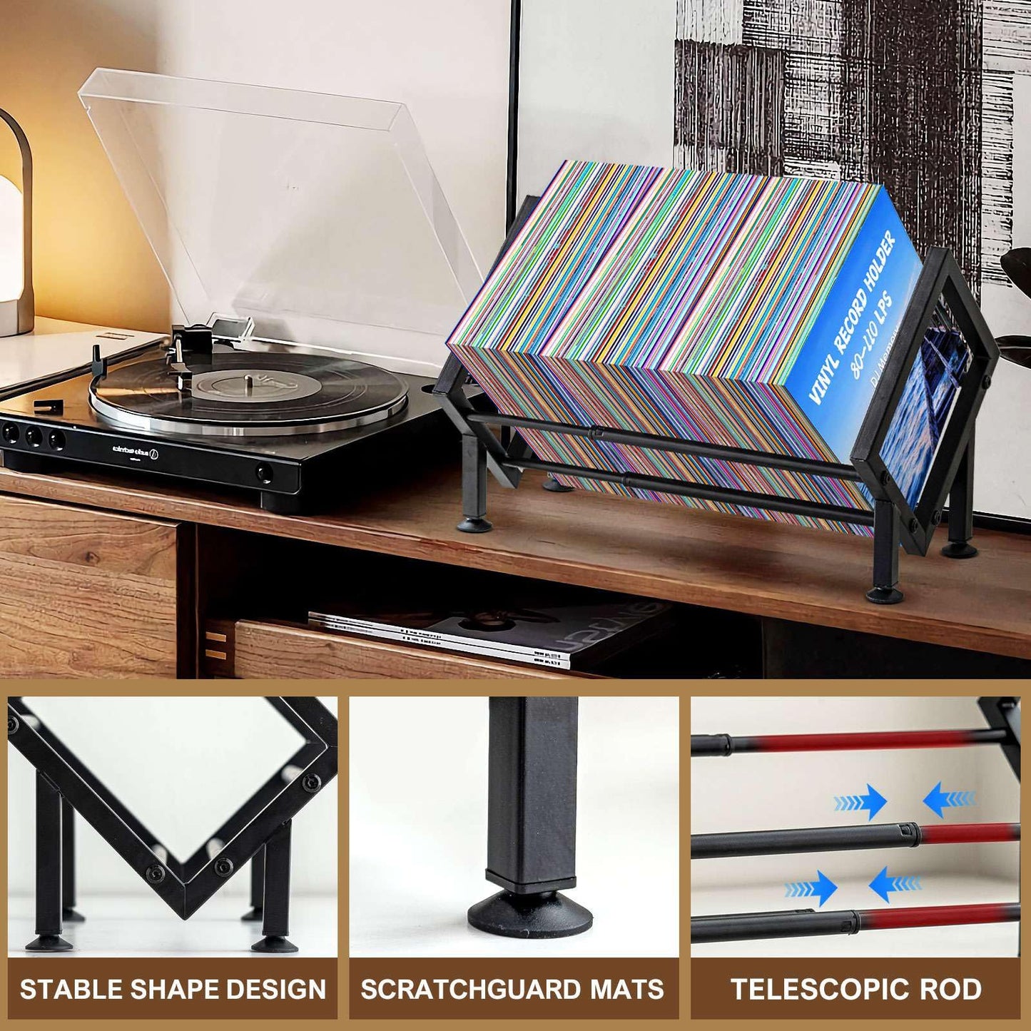 Adjustable Desktop Bookshelf for Desk Book Organizer, Tilting Tabletop Bookshelf in Office Home/Bedroom, Vinyl Record Storage Holder Book Rack for Magazine/CDs/Books/Vinyls Display