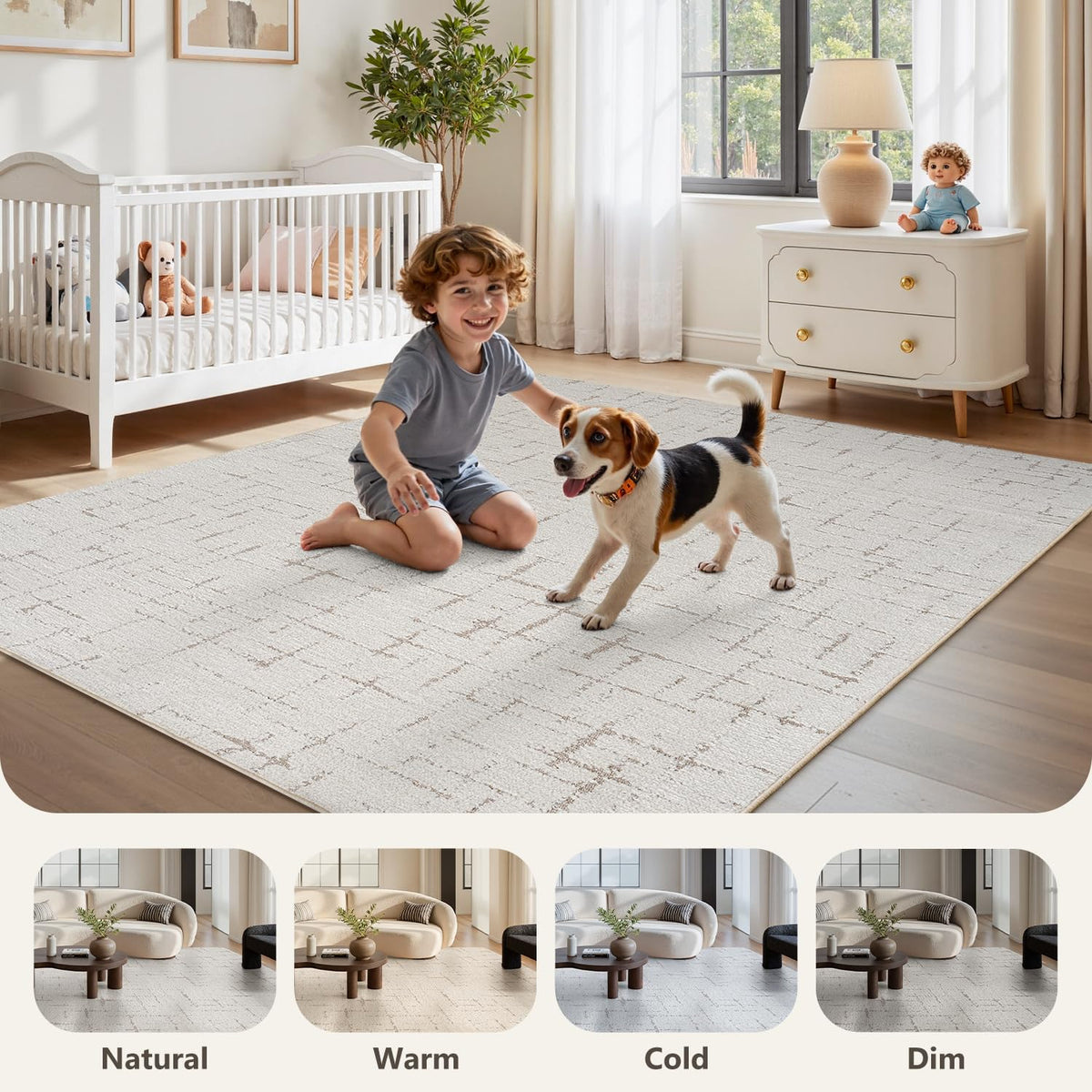 Area Rug for Living Room Rug-Carpet 5x7 Bedroom Rugs Textured Tufted Jacquard Modern Neutral Soft Washable Luxury Rug for Dining Room Nursery Non Slip Beige