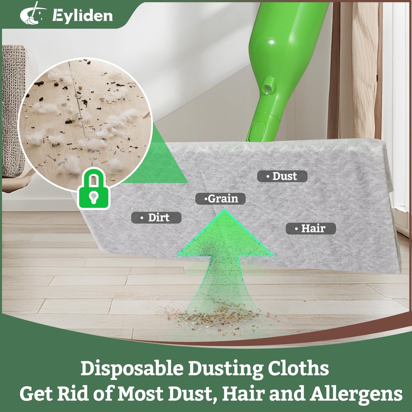 Eyliden Spray Mop for Small Spaces - 360° Swivel Mop with 12 Disposable Cloths, 1 Reusable Pad, 13oz Refillable Bottle | Perfect for Apartments, Dorms & Compact Living