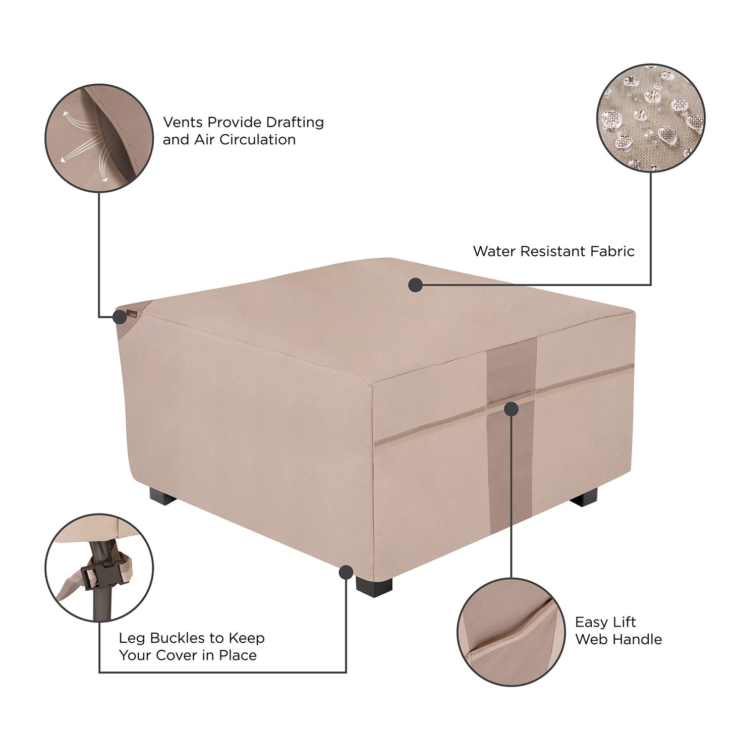Modern Leisure Monterey Outdoor Patio Fire Pit Table Cover, 42" L x 42" W x 22" H, Beige