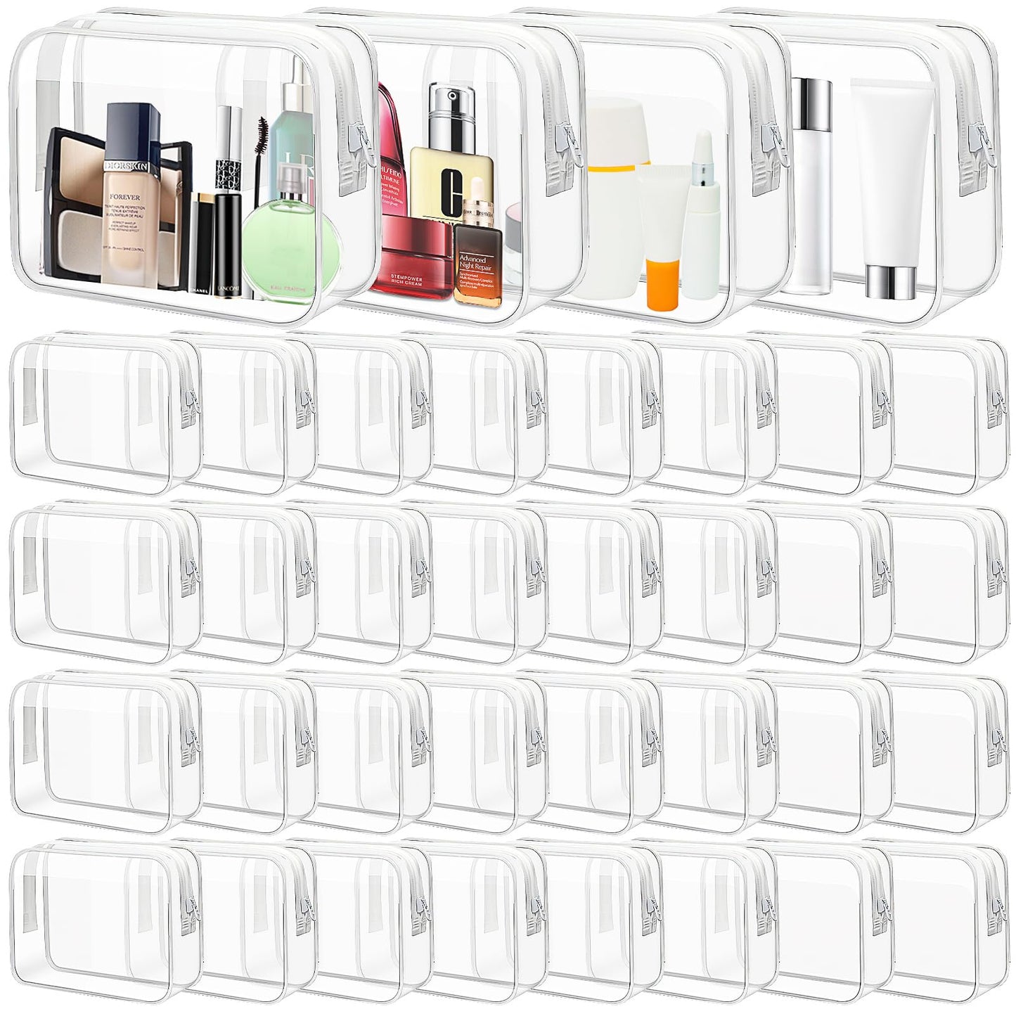 36 Pack Clear Makeup Bags Bulk, Clear Cosmetics Bag Plastic Travel Bags Clear Plastic Toiletry Bags with Zipper Waterproof Portable Clear Bags for Travel Women Men Bathroom Organizing, White
