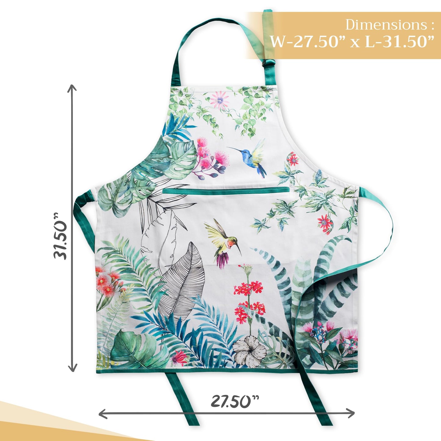 Maison d' Hermine Apron for women with Pocket 100% Cotton 27.50"x31.50" 1 Piece Adjustable Neck Strap & long ties Apron Men, Chef, Wedding, Cooking, Gardening, Server Spring/Summer (Tropiques)