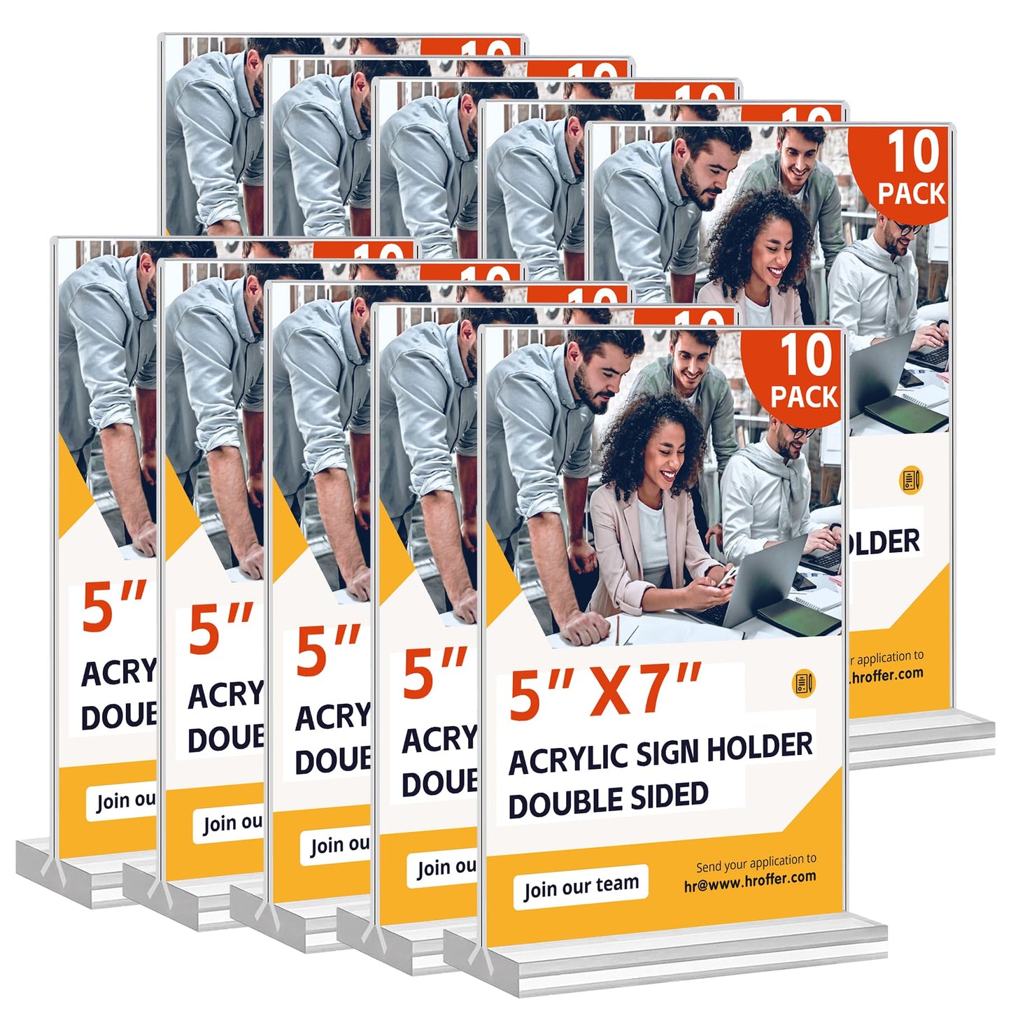 Acrylic Sign Holder 5x7, 10 Pack Vertical Clear Table Menu Display, Double Sided Table Top Frame Plastic Stand, Suitable for Restaurants, Office, Store, Fair