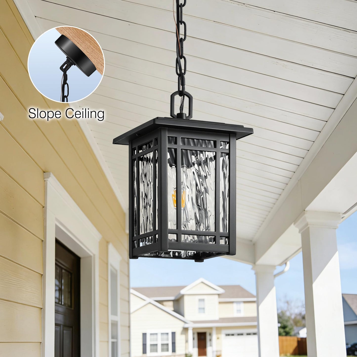 OPAXIS Large Outdoor Pendant Light, Black Hanging Light Fixture with Adjustable Chain, Anti-Rust 100% Aluminium Outdoor Chandelier for Porch, Waterproof Exterior Pendant Lantern for Gazebo, Front Door