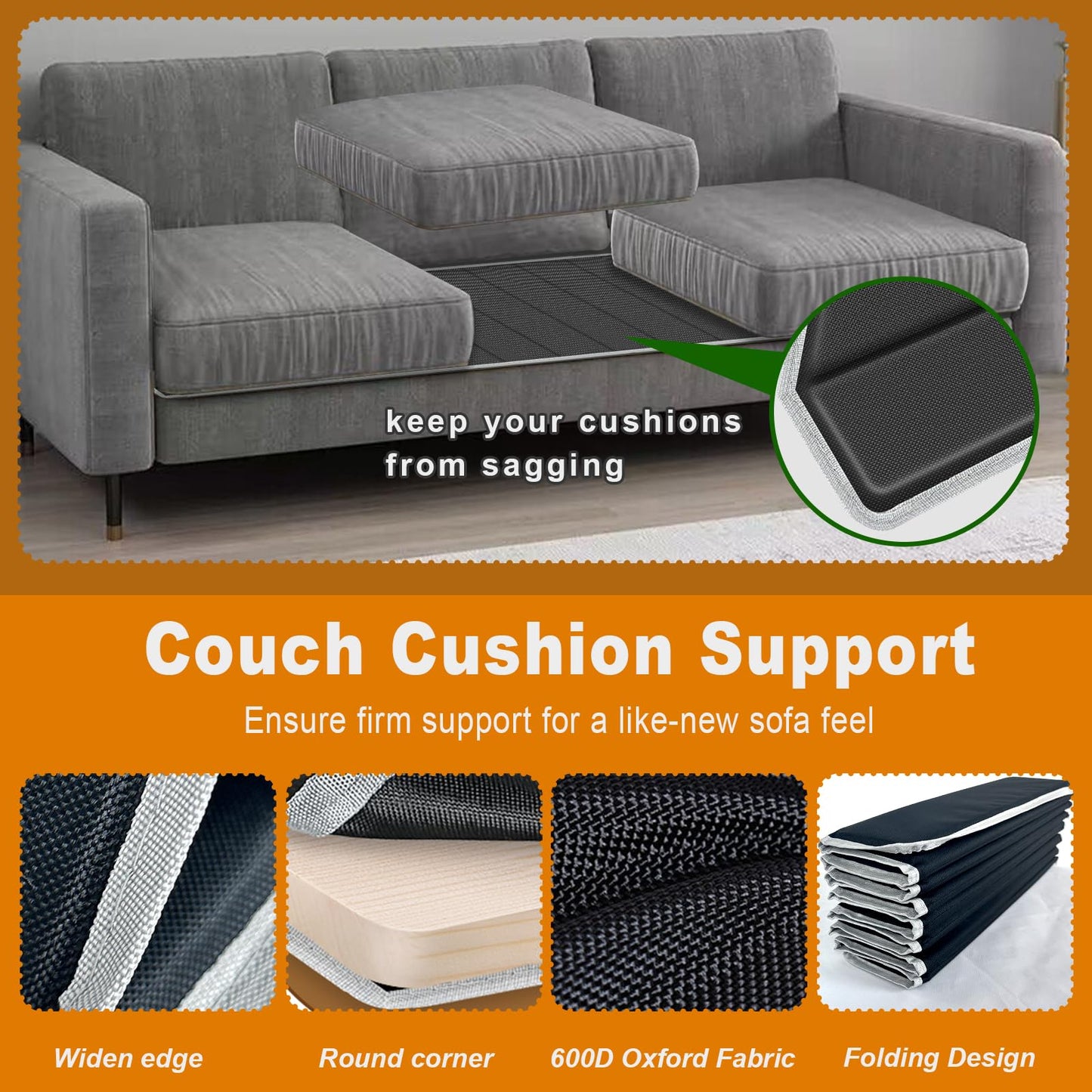 Couch Cushion Support for Sagging Seat - Sofa Saver Protector Insert Board for Sagging Cushions, Fit Most Couch with Non-Slip Durable Surface & Extra Thick MDF & Round Corner Treatment, 17"x66"