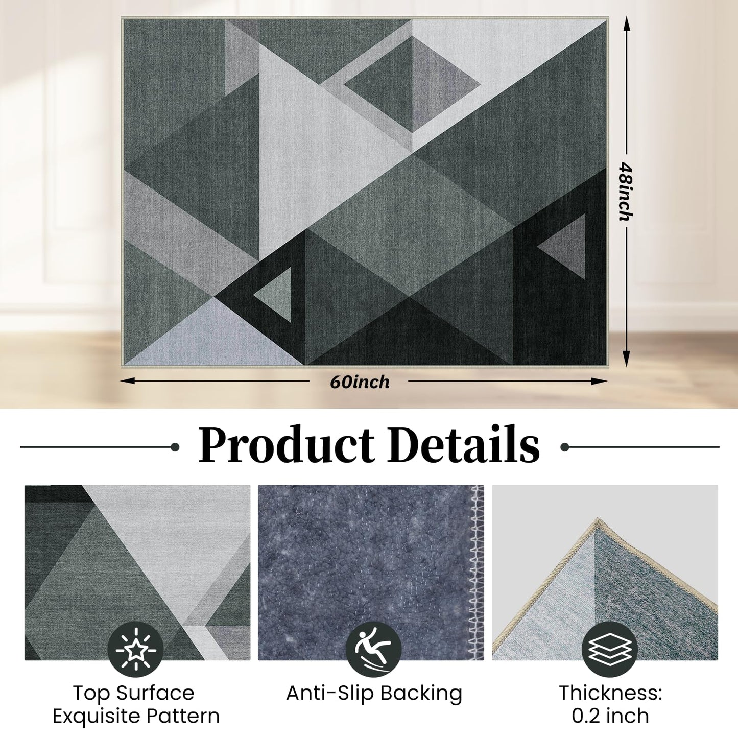 Office Chair Mat for Hardwood Floor & Tile Floor, 48"X 60" Heavy Duty Desk Chair Mat for Hard Floors, Under Desk Rug for Rolling Computer Chair,Anti Slip,Low Pile Carpet Protector-Triangle