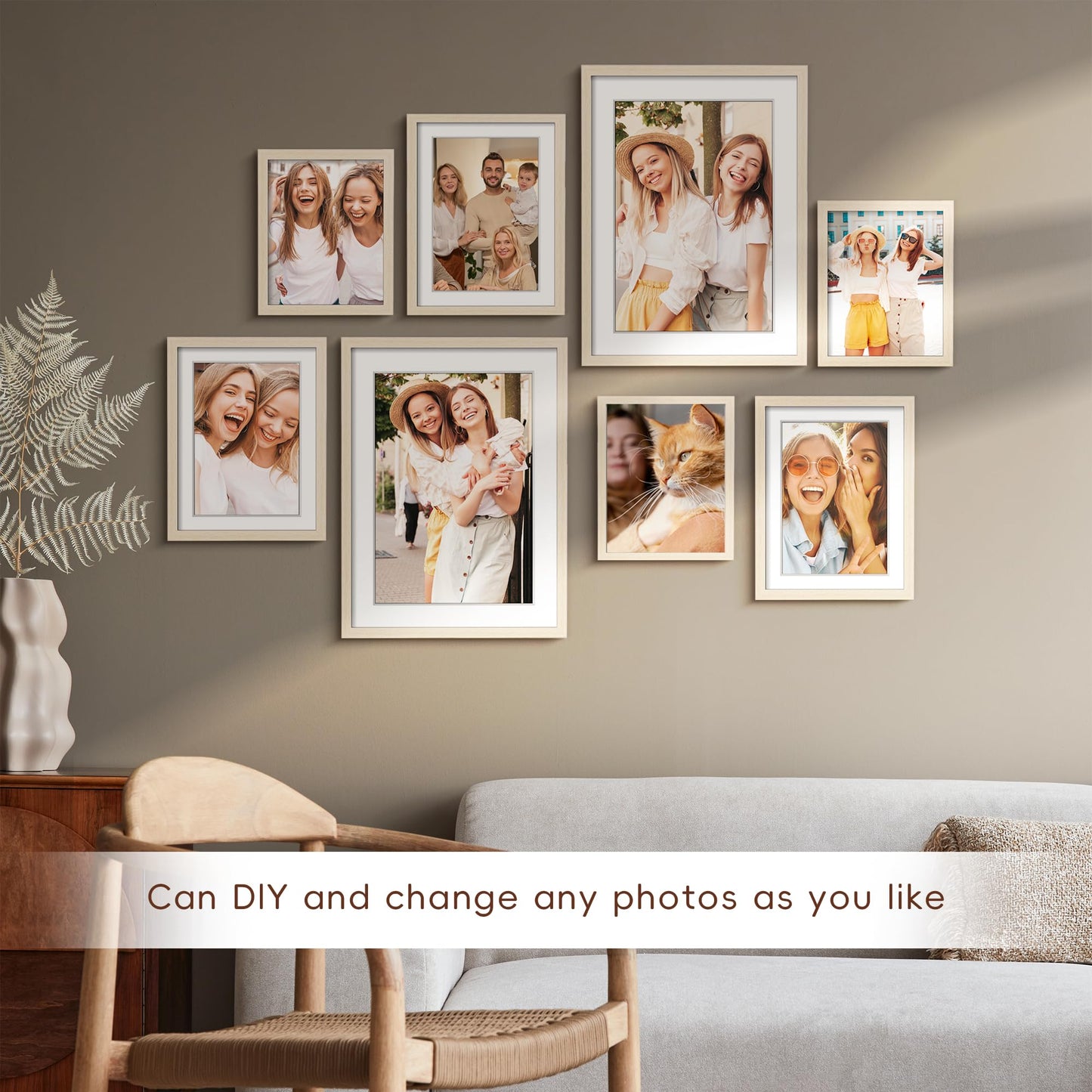 ArtbyHannah Gallery Wall Frame Set, Neutral Modern Art Prints,Picture Frames Collage Wall Decor for Living Room, 8 Pack in Multiple Sizes(11x14 inch,8x10 inch,6x8 inch)