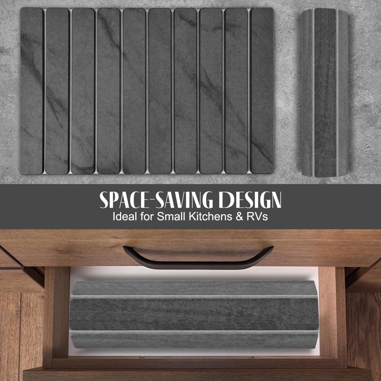 2 PCS Large Stone Dish Drying Mats for Kitchen Counter, 61"(L)×41"(W) Marble Pattern Dish Drying Mat with 20"x 10" Coasters, Collapsible Quick-Dry Diatomite Drying Mat for Dishes, Bottles & Cups