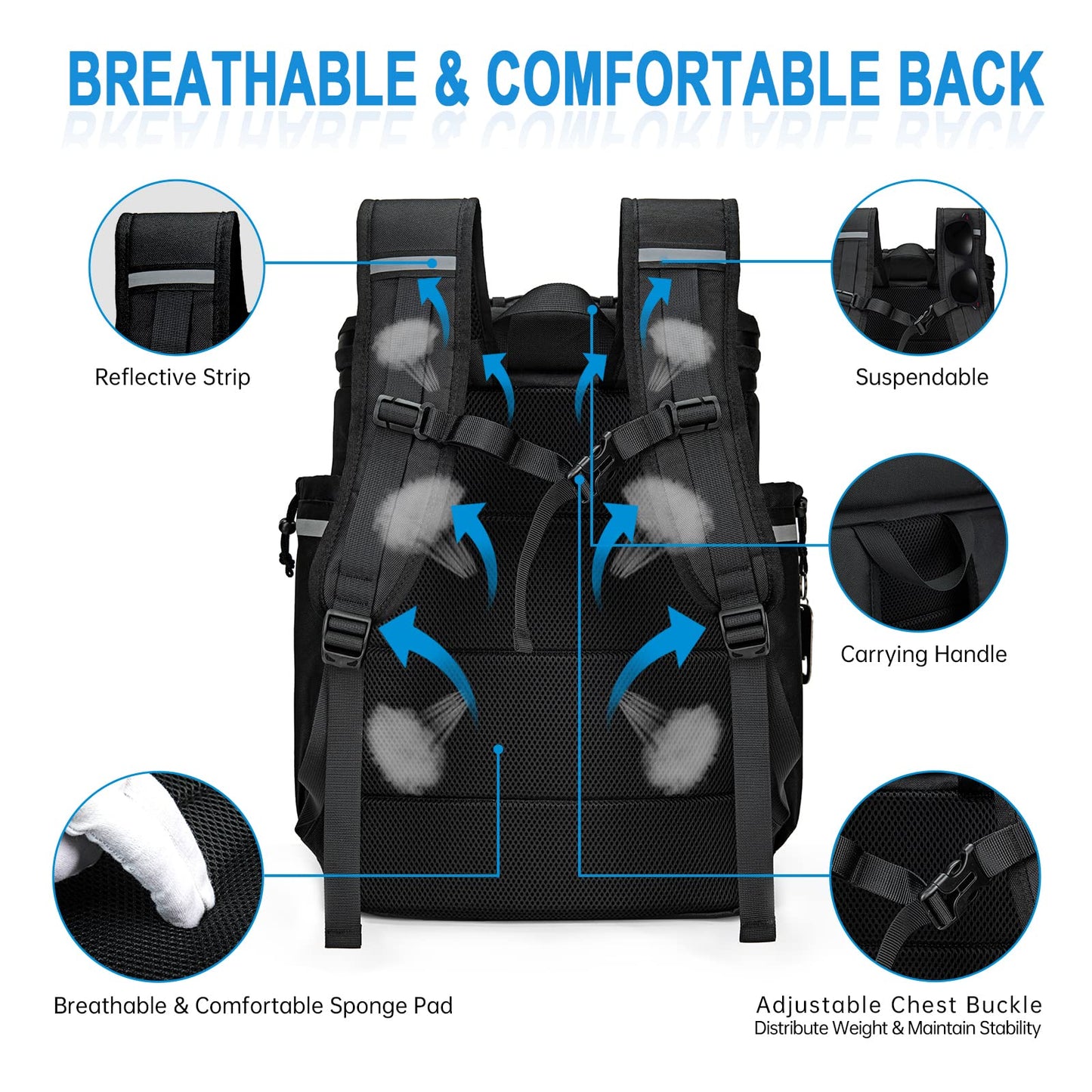 Simaixing Backpack Coolers Insulated Leakproof, 41L Large Capacity, Black, PEVA Material